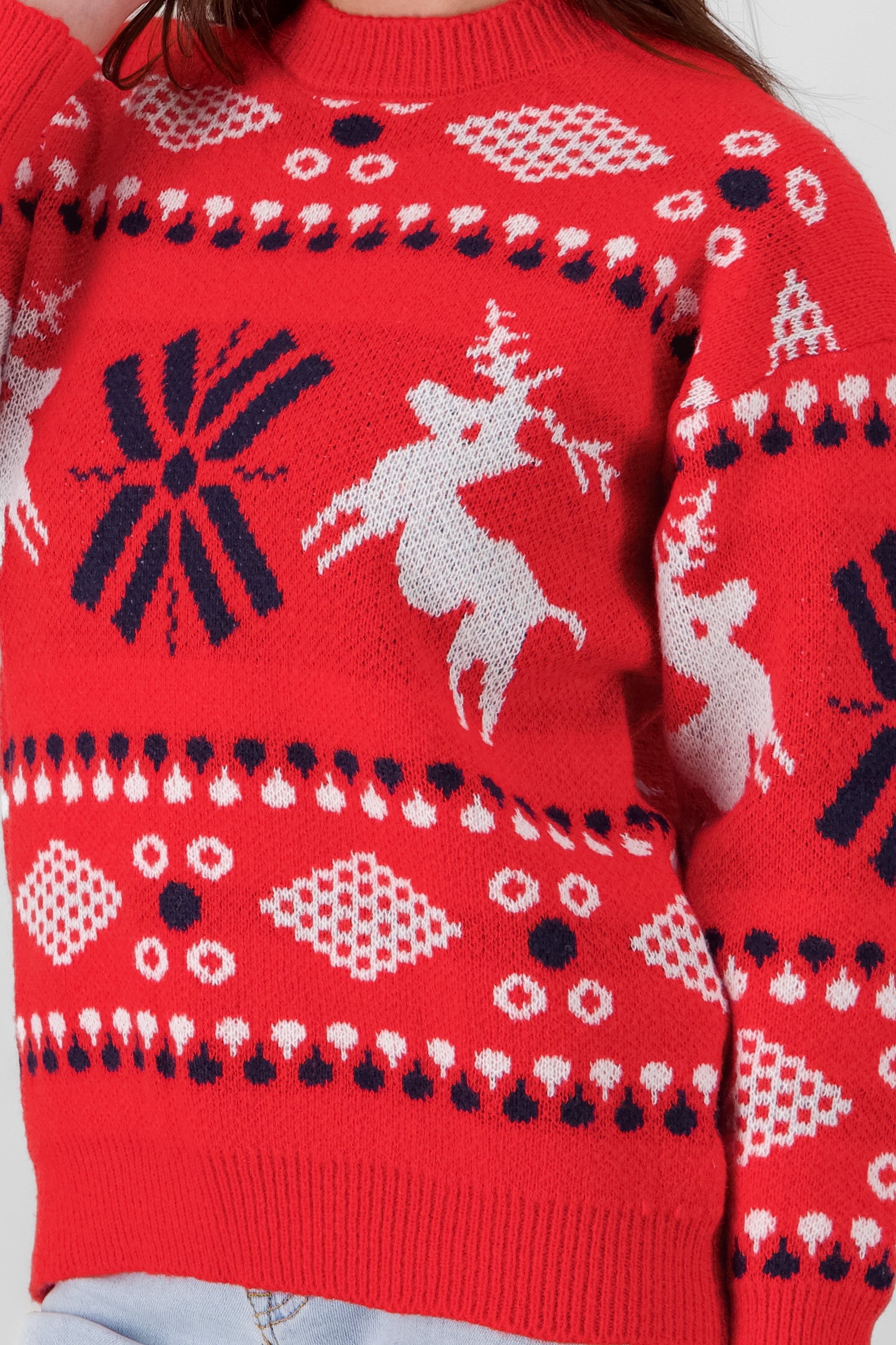 Reindeer and Snowflake Christmas Sweater RED COMBO