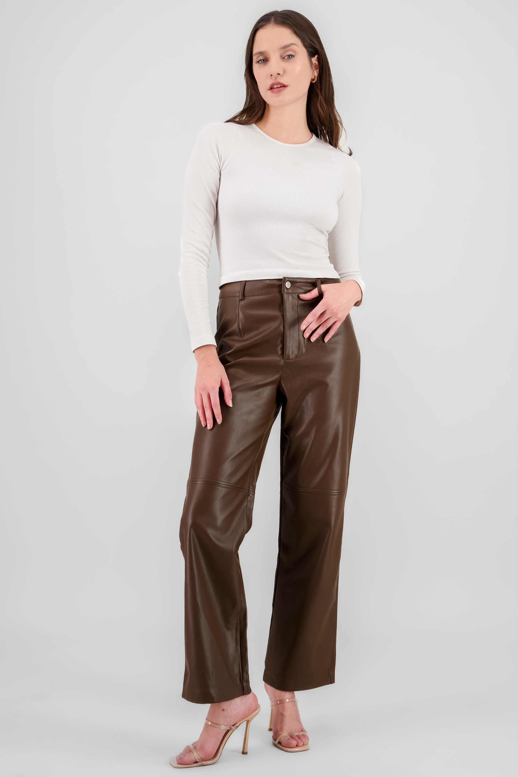 Wide leg Faux Leather Pants CHOCOLATE