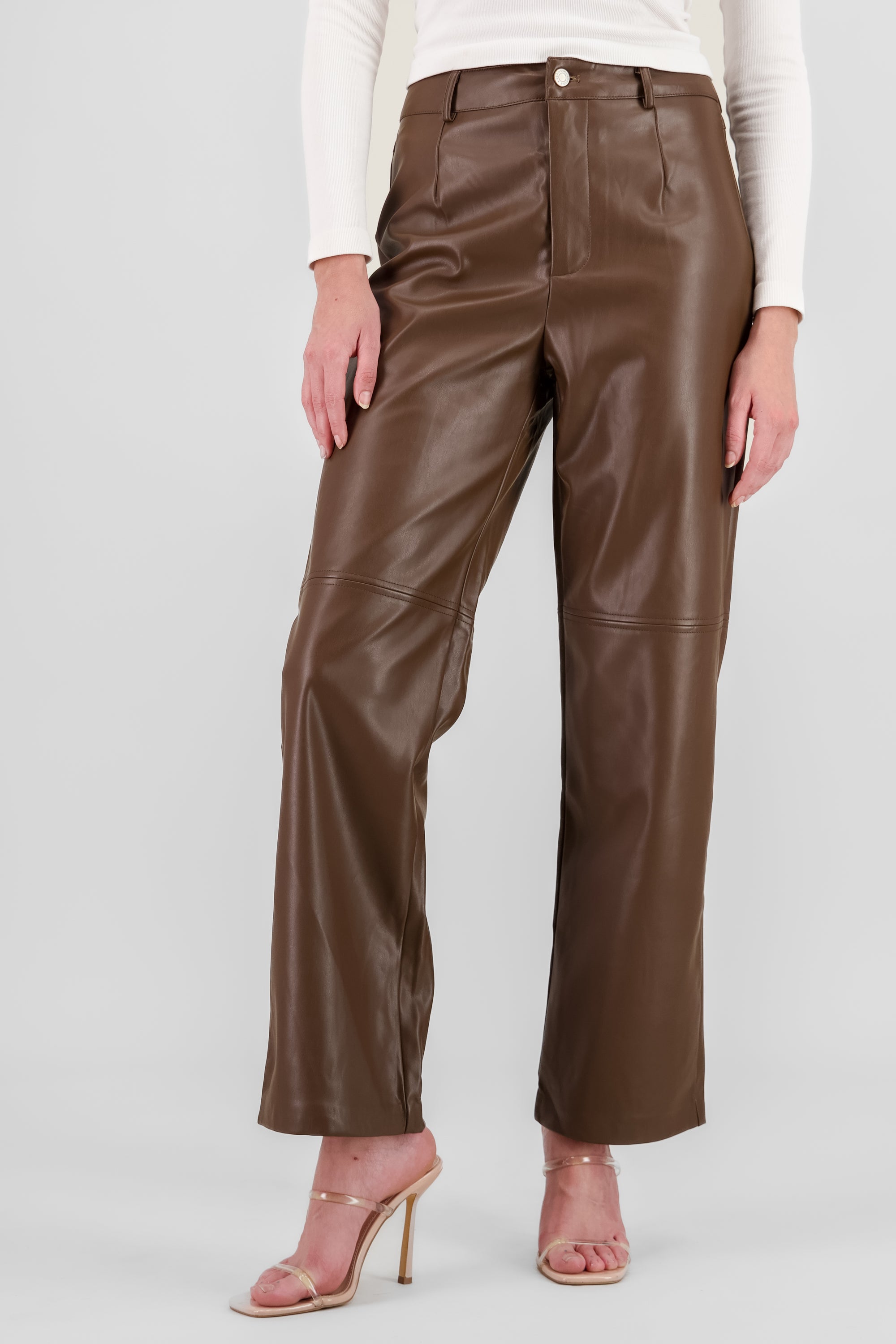 Wide leg Faux Leather Pants CHOCOLATE