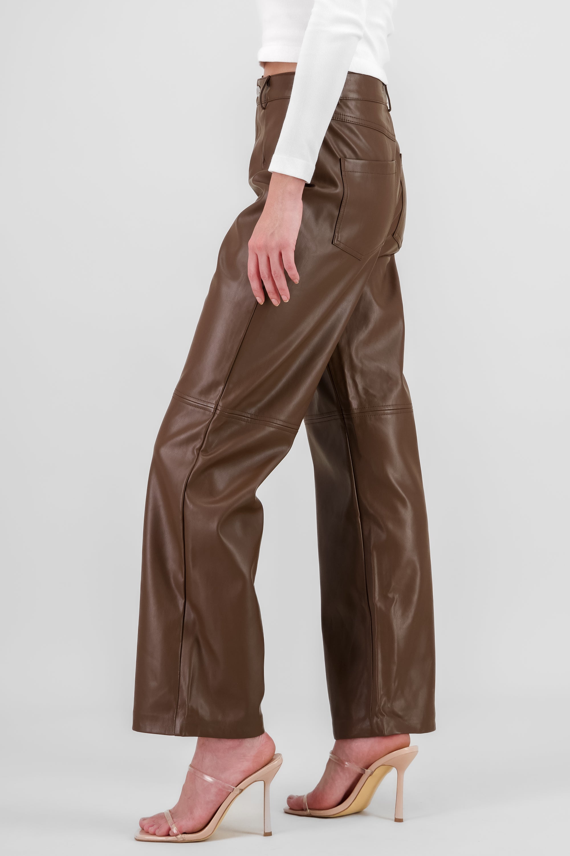 Wide leg Faux Leather Pants CHOCOLATE