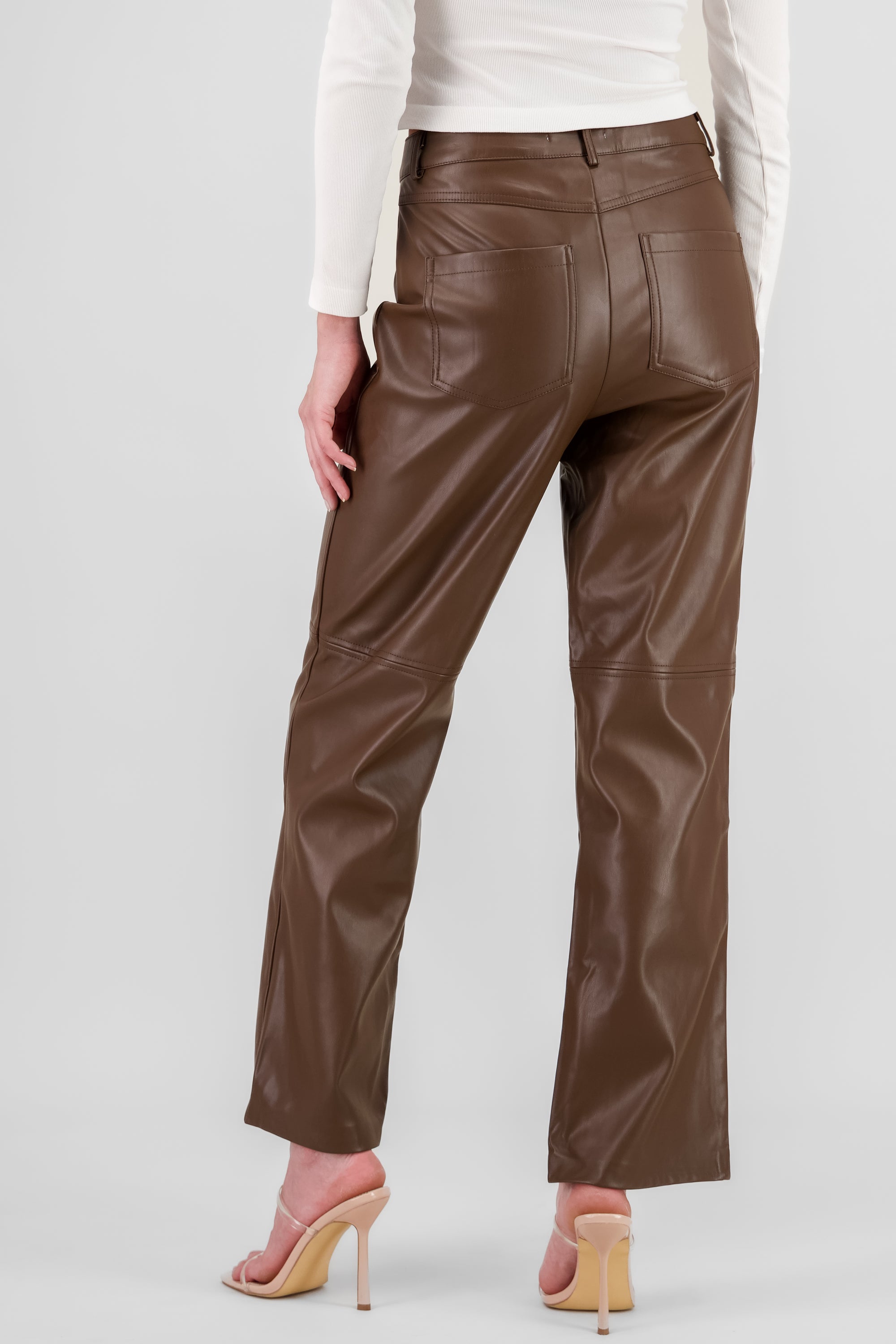 Wide leg Faux Leather Pants CHOCOLATE