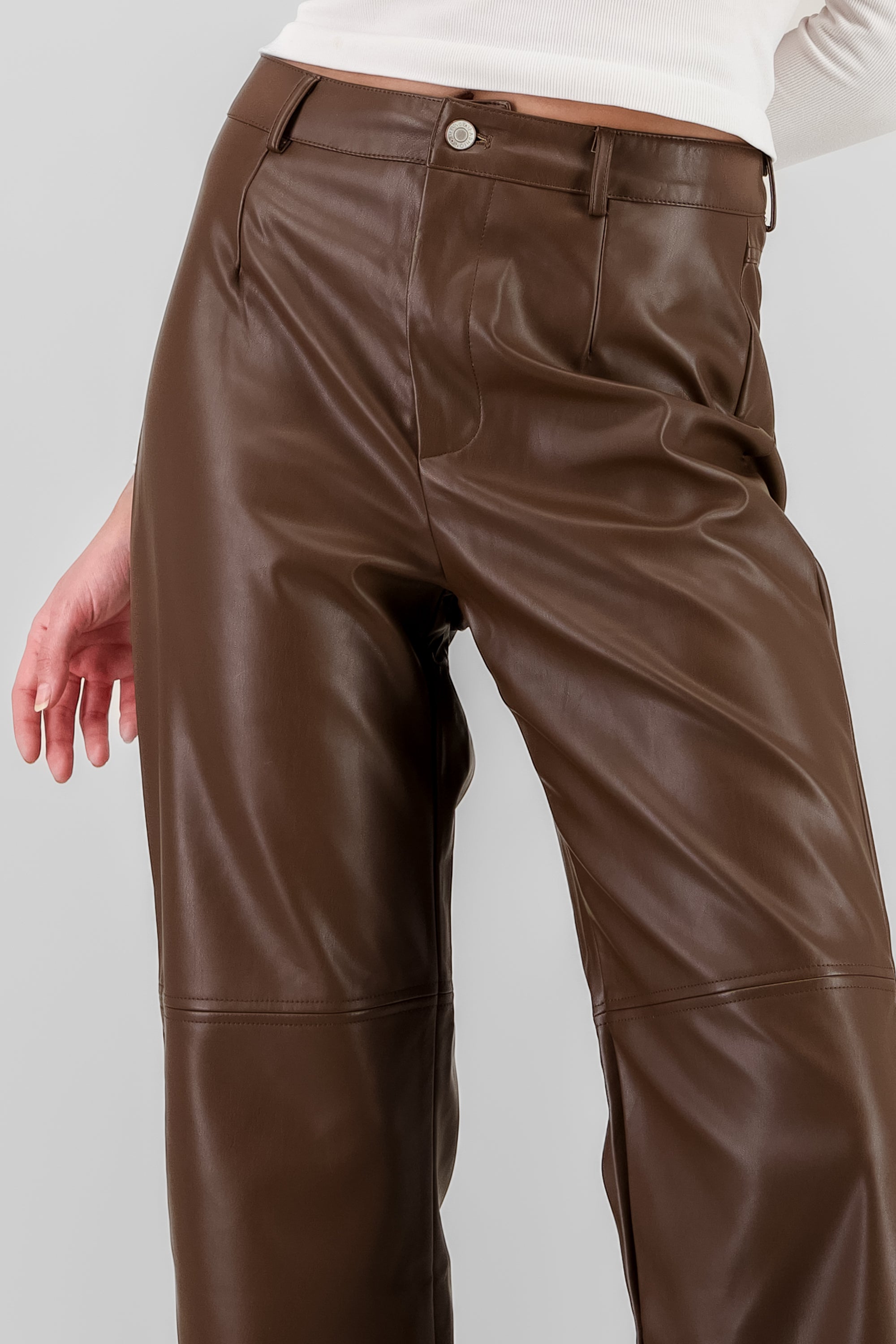 Wide leg Faux Leather Pants CHOCOLATE