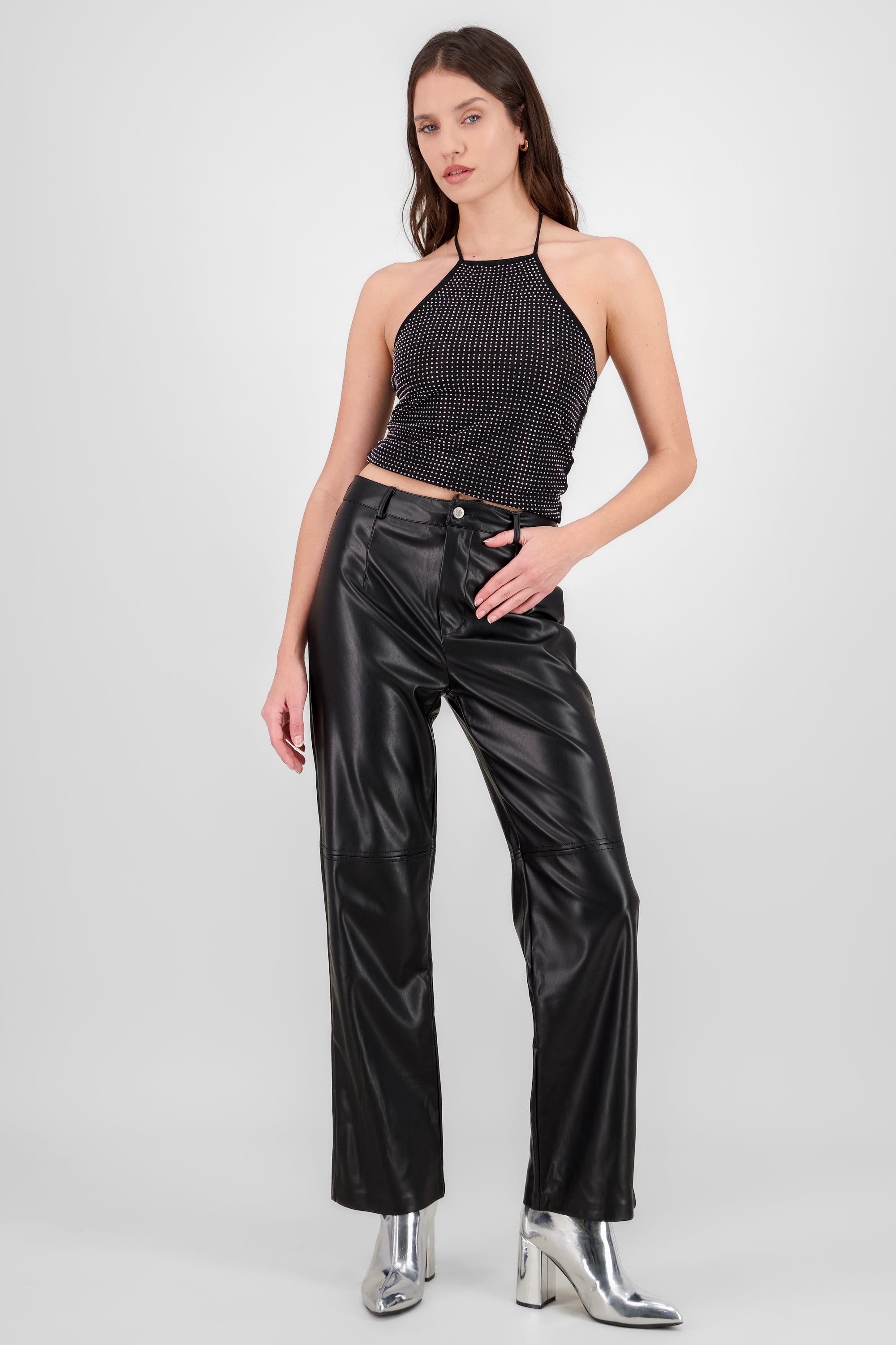 Wide leg Faux Leather Pants BLACK