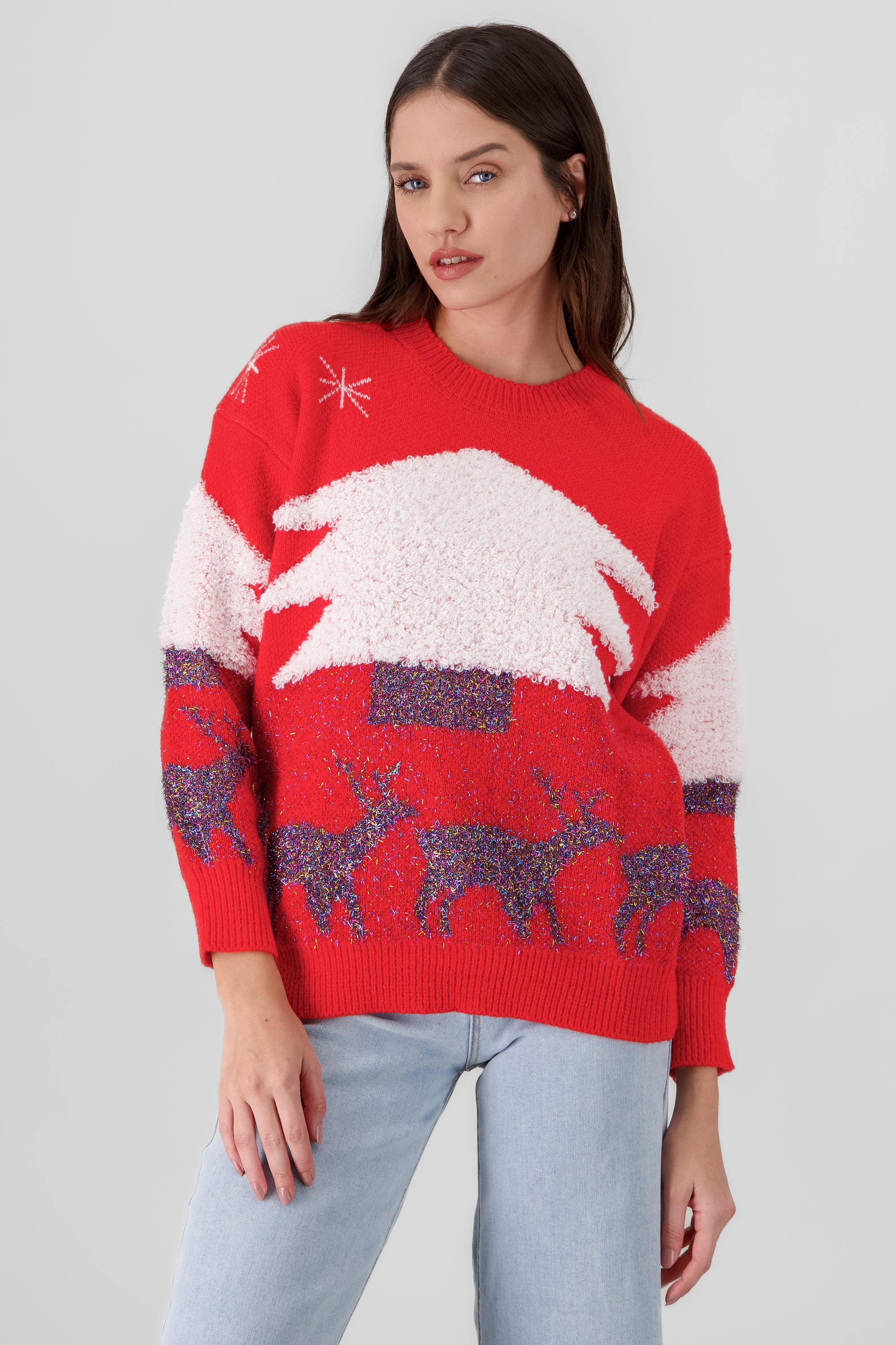 Lurex Tree Christmas Sweater RED COMBO