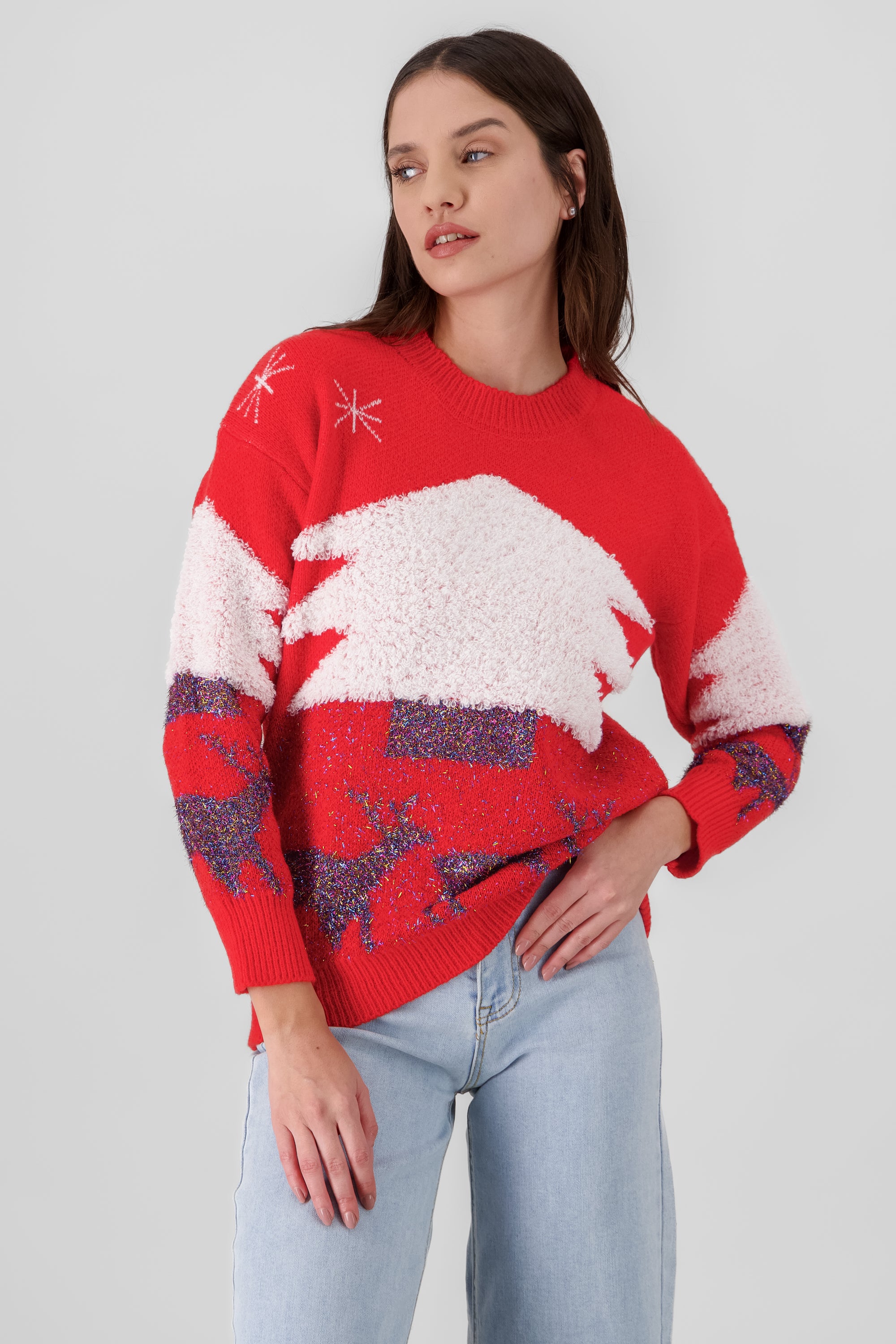 Lurex Tree Christmas Sweater RED COMBO