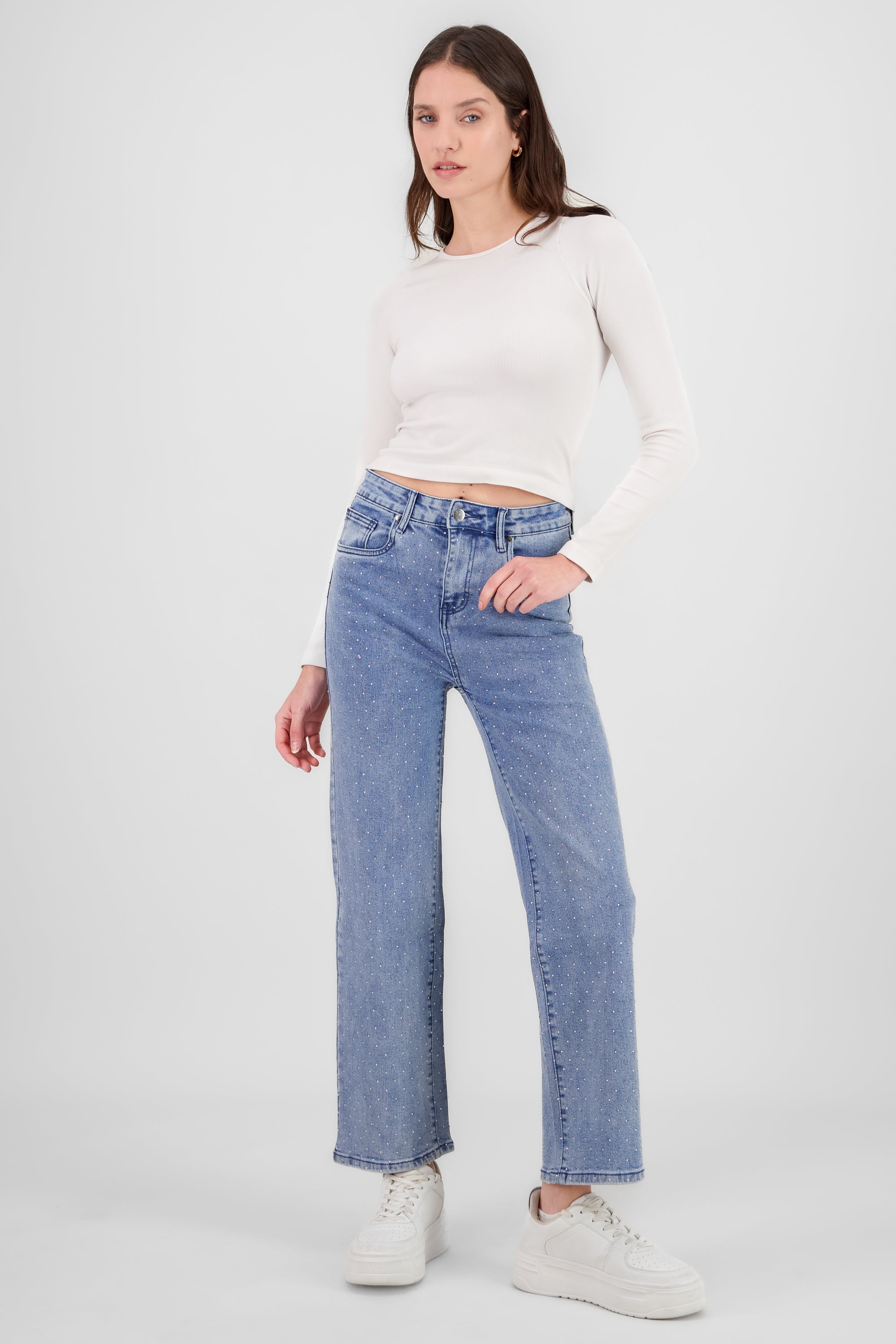 Straight Jeans with Glitter MEDIUM WASH