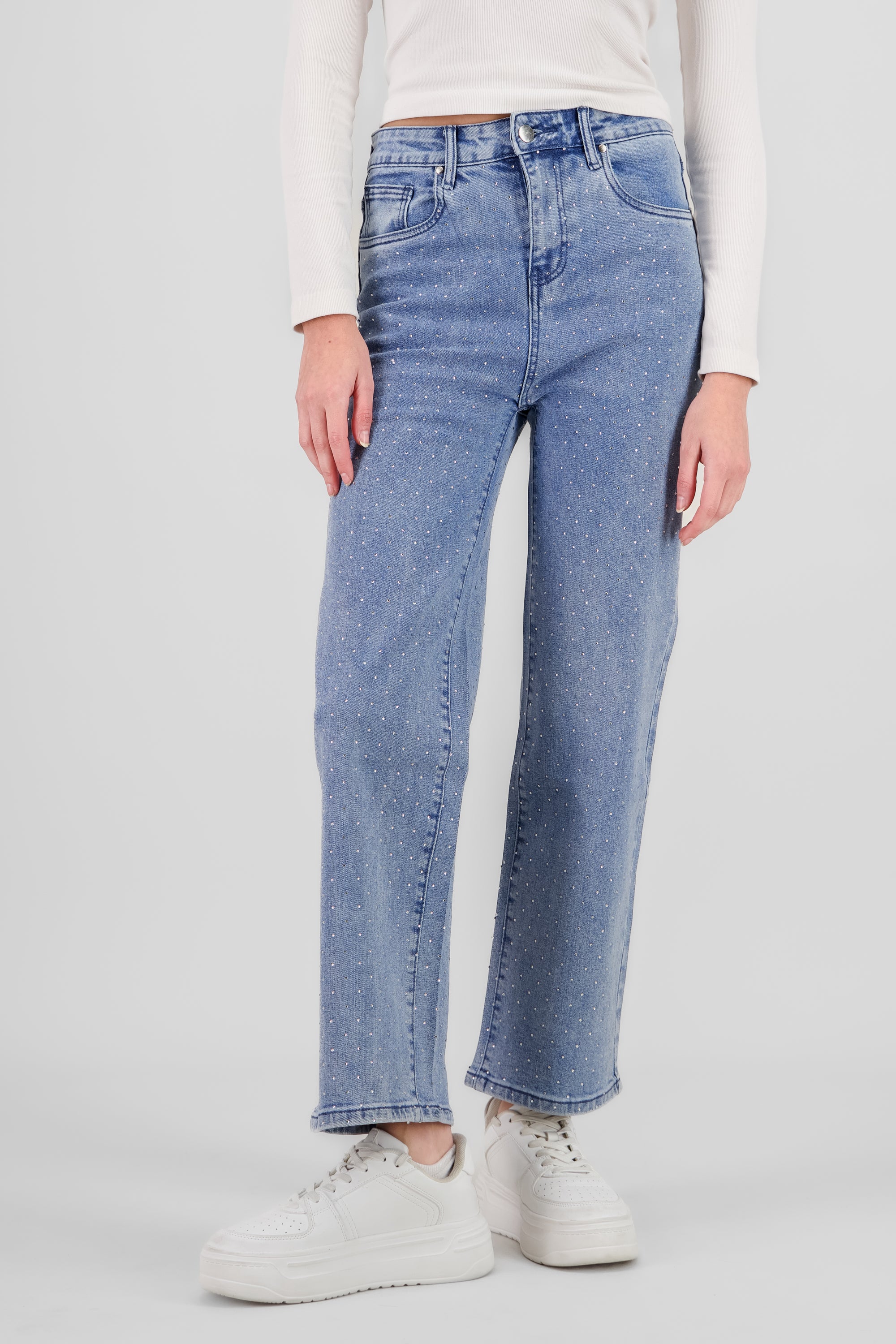 Straight Jeans with Glitter MEDIUM WASH