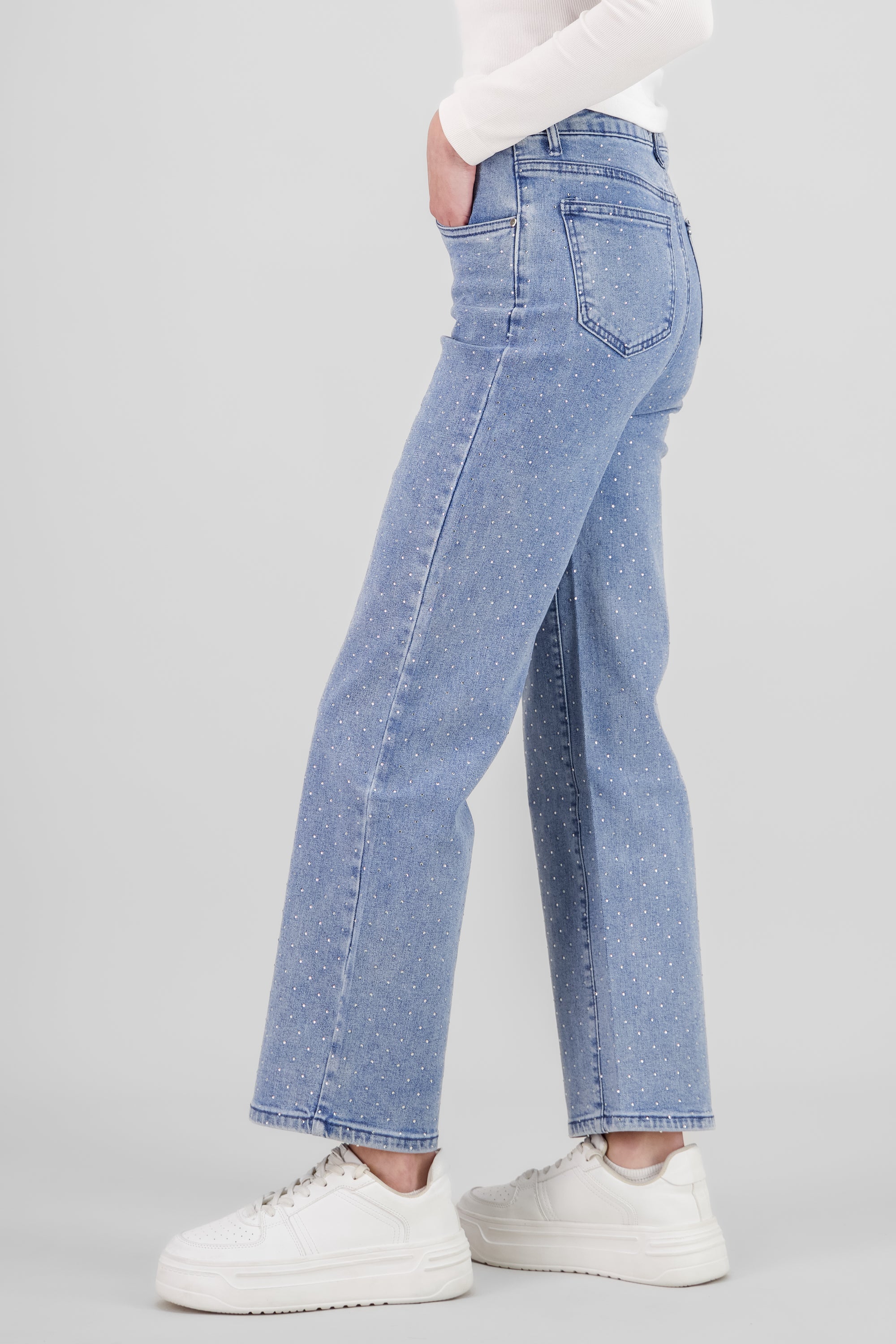 Straight Jeans with Glitter MEDIUM WASH