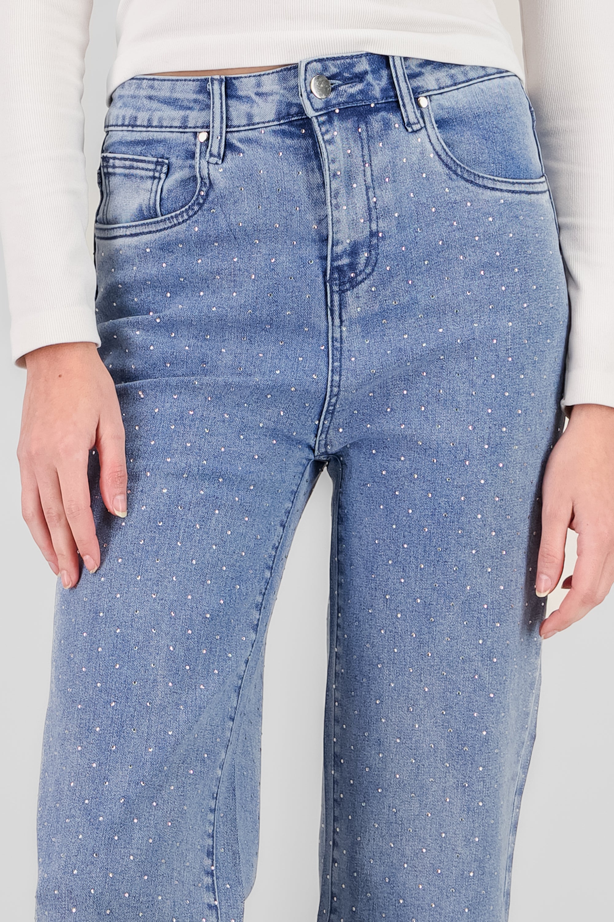 Straight Jeans with Glitter MEDIUM WASH