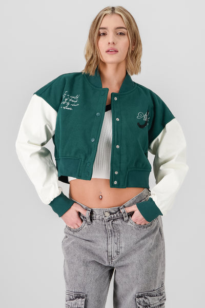 Contrast Sleeve Bomber Jacket HUNTER GREEN