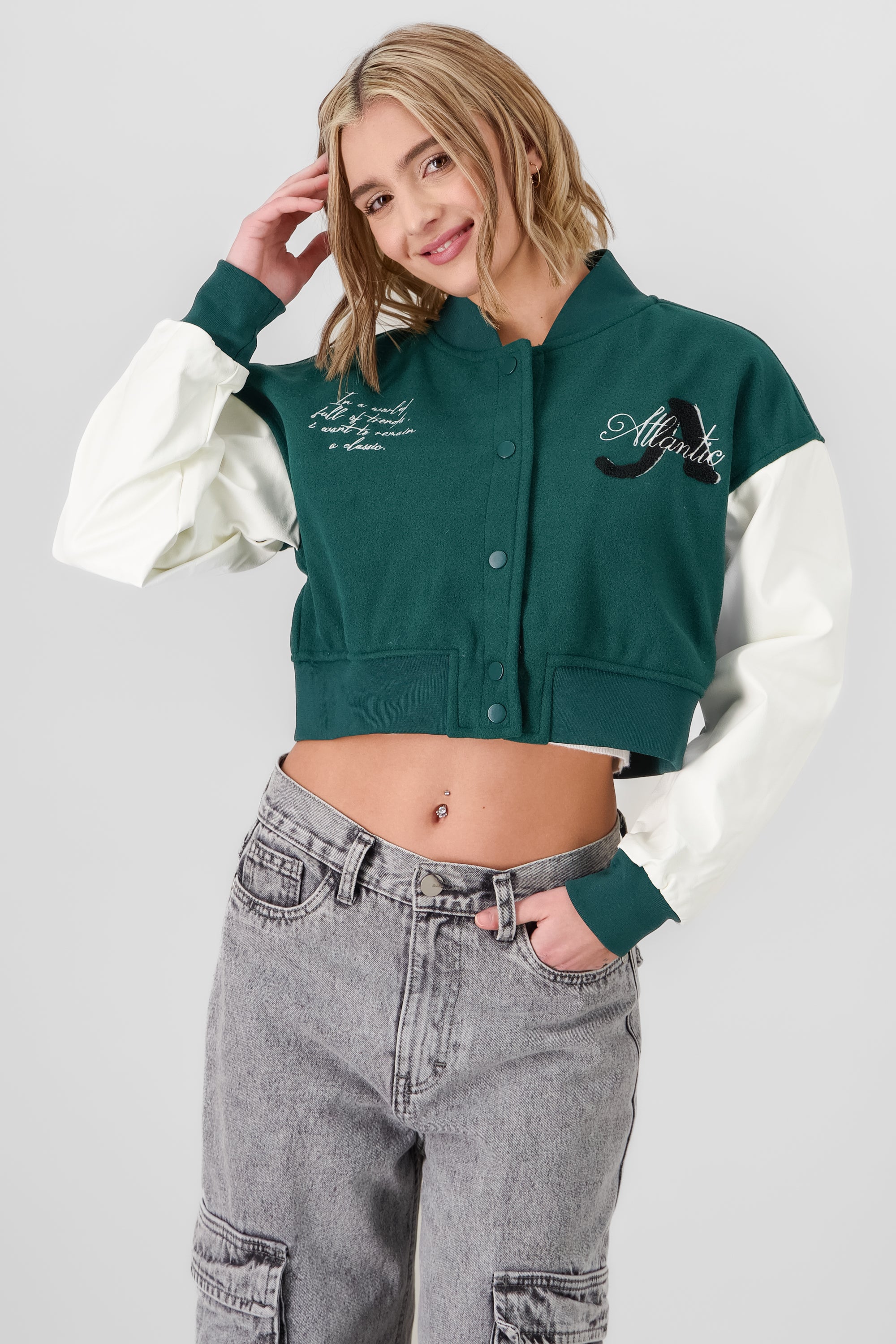 Contrast Sleeve Bomber Jacket HUNTER GREEN