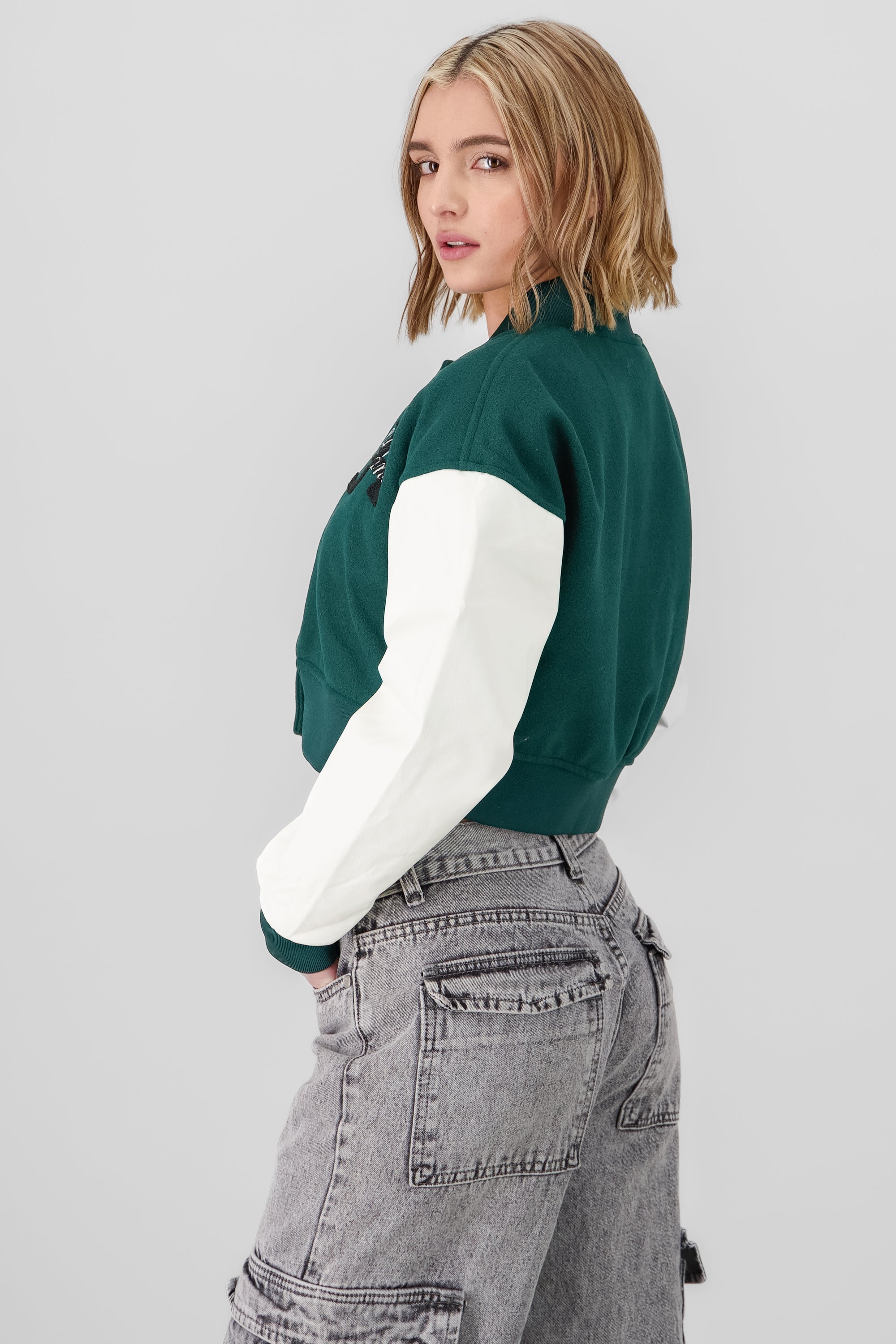 Contrast Sleeve Bomber Jacket HUNTER GREEN