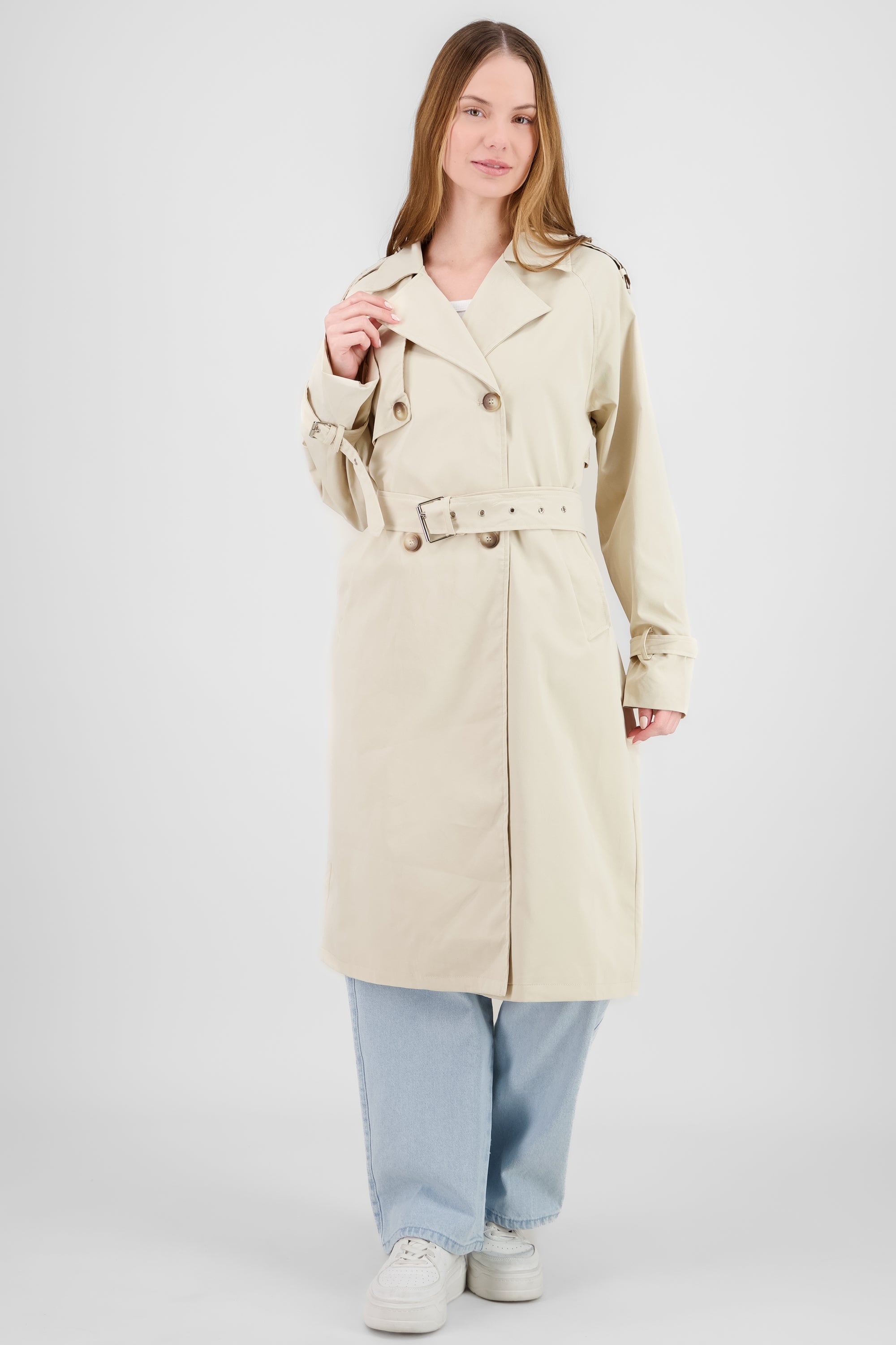 Solid long trench coat BEIGE