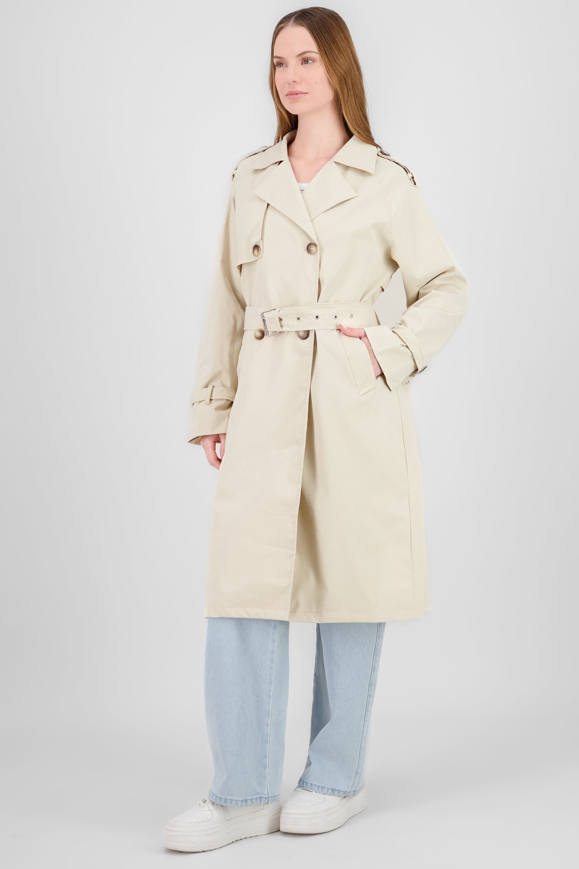 Solid long trench coat BEIGE