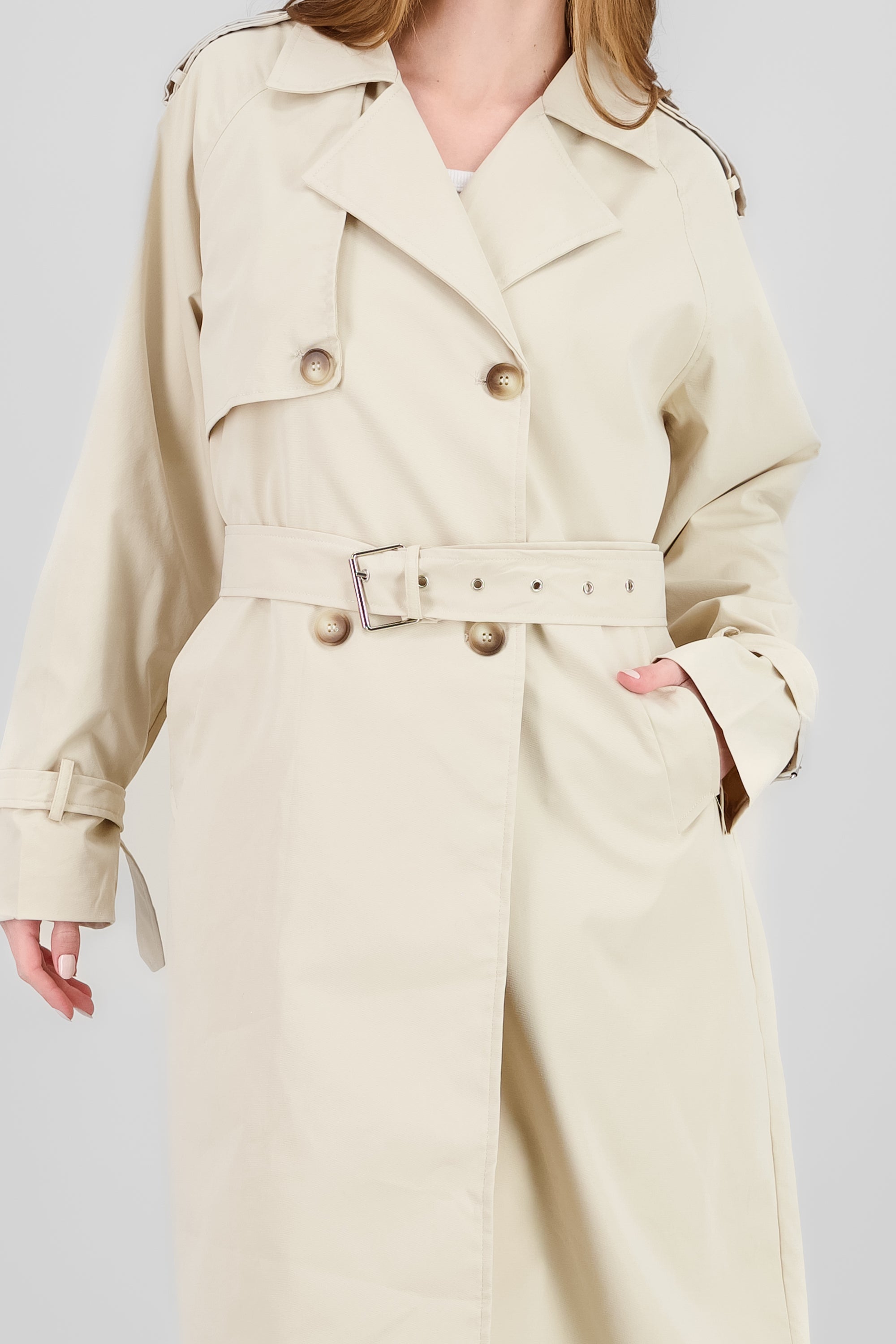 Solid long trench coat BEIGE