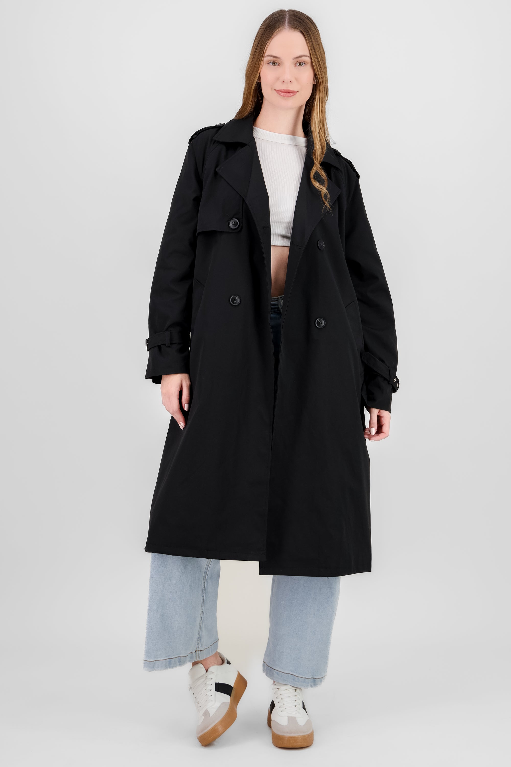 Solid long trench coat BLACK