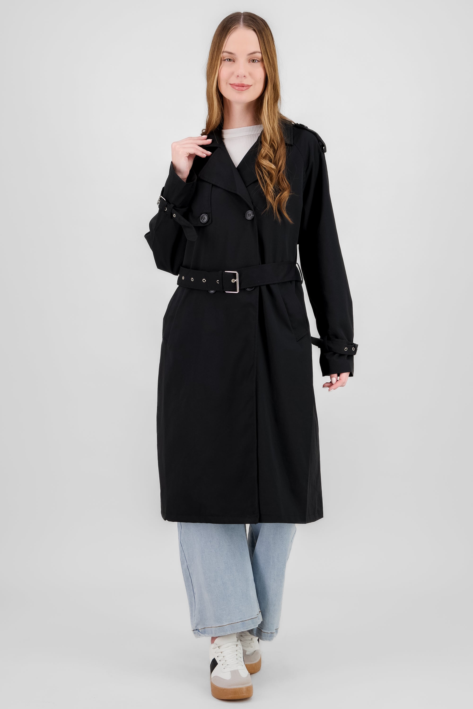 Solid long trench coat BLACK