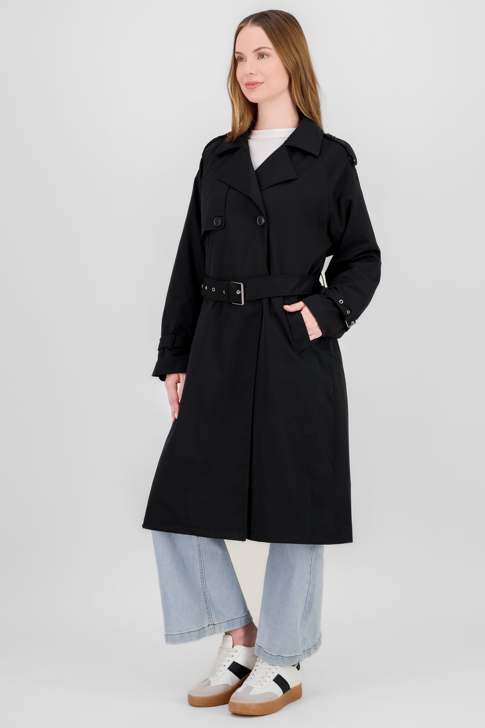 Solid long trench coat BLACK