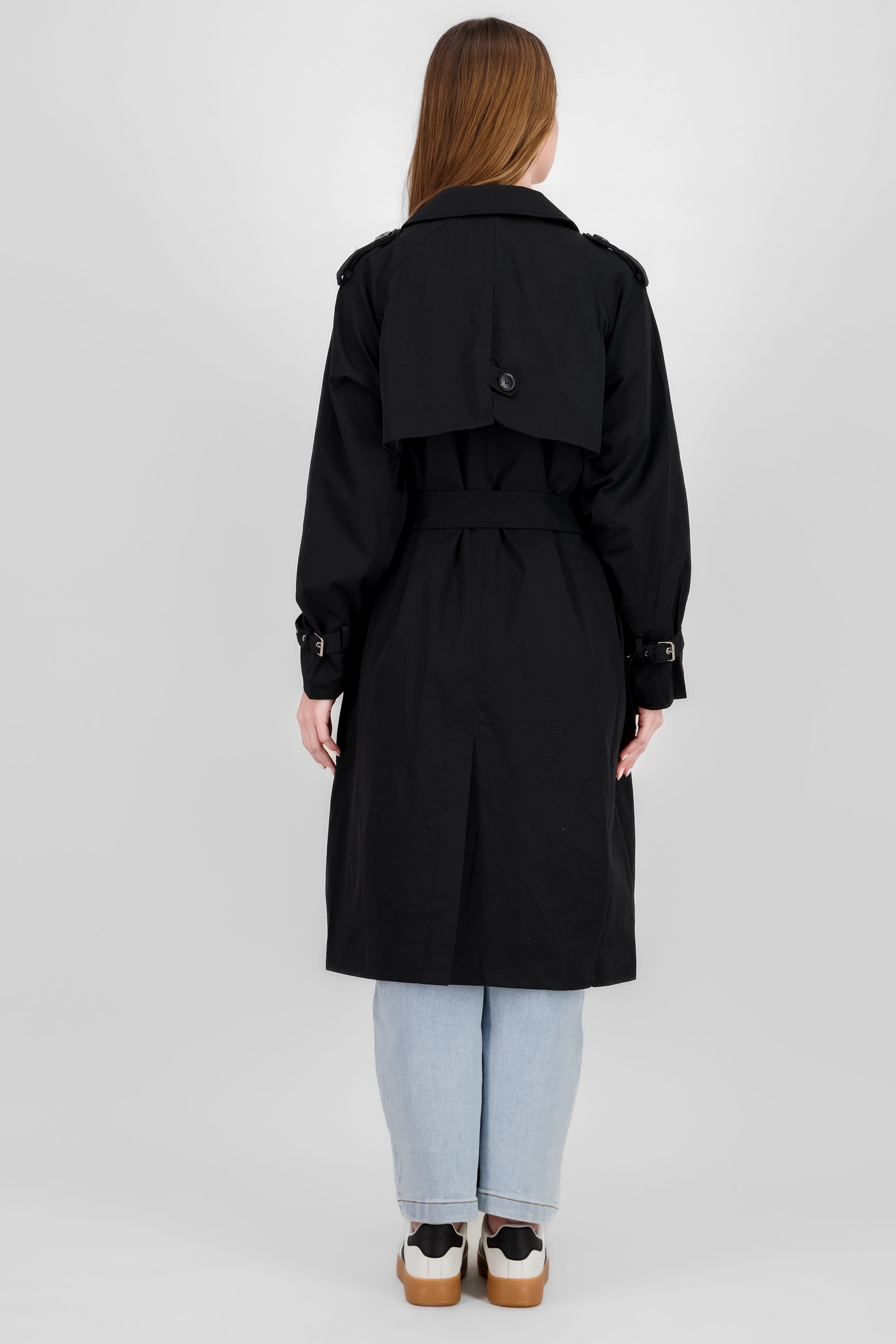 Solid long trench coat BLACK