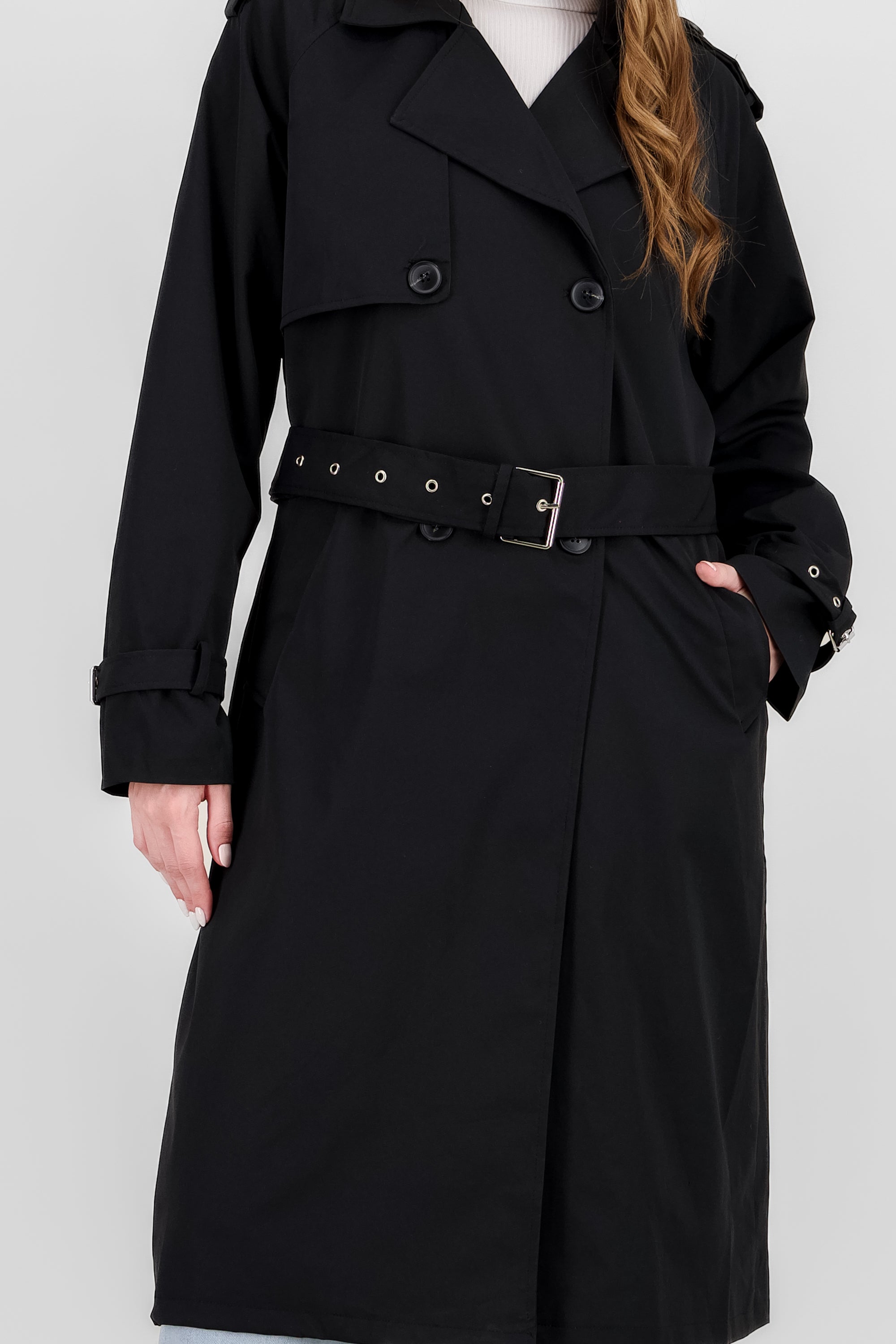 Solid long trench coat BLACK