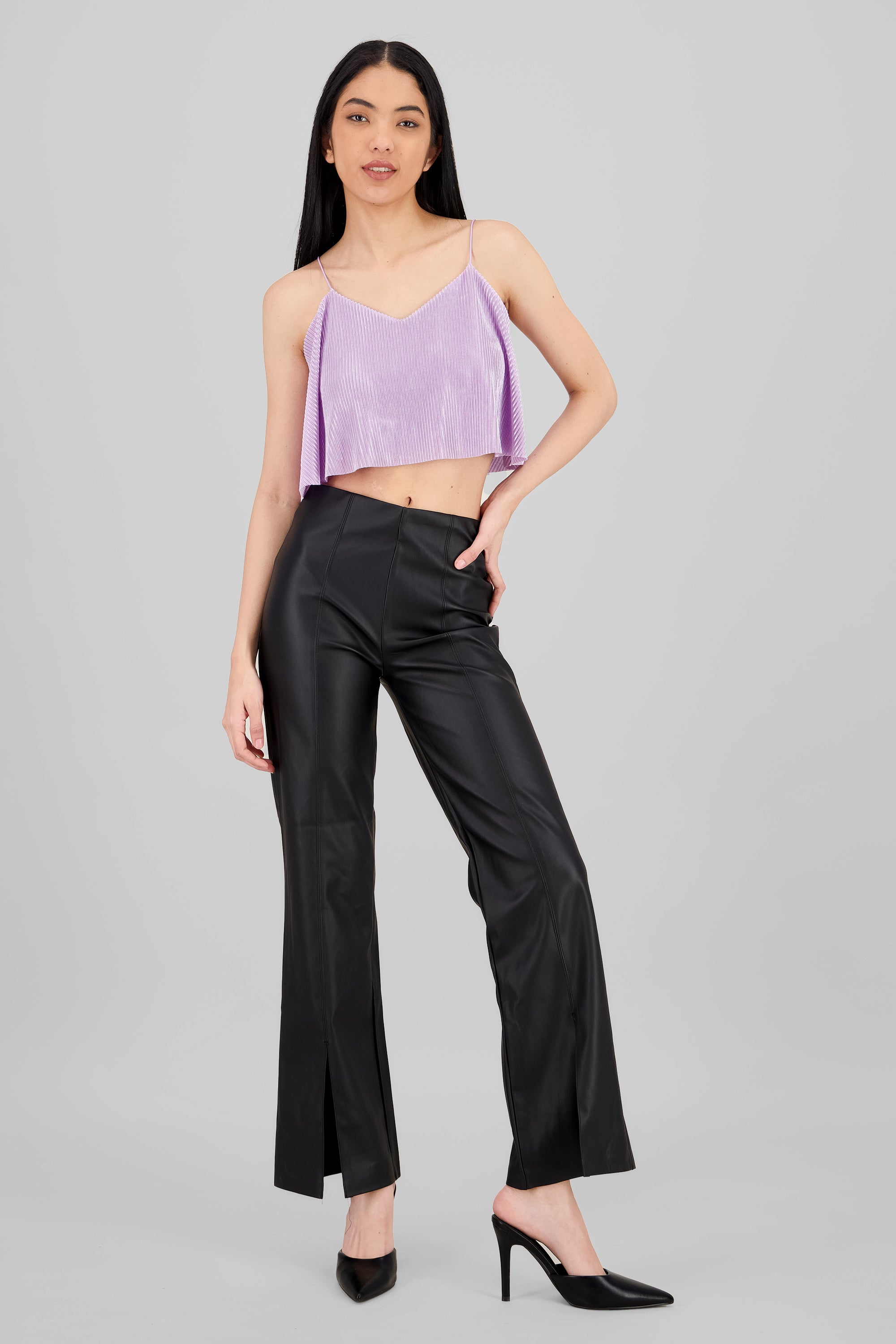 Seam Detail Wide Leg Pants BLACK