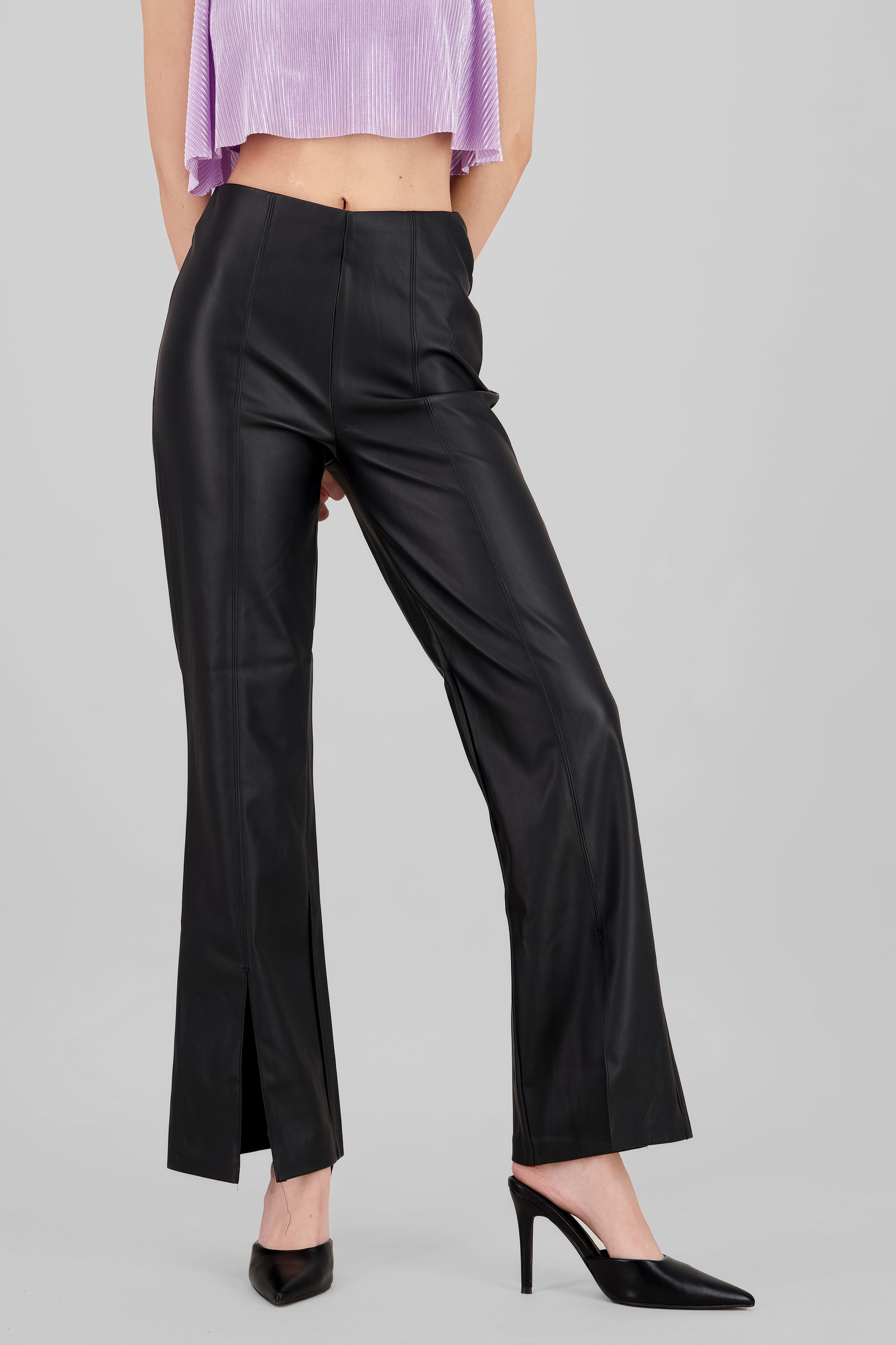 Seam Detail Wide Leg Pants BLACK