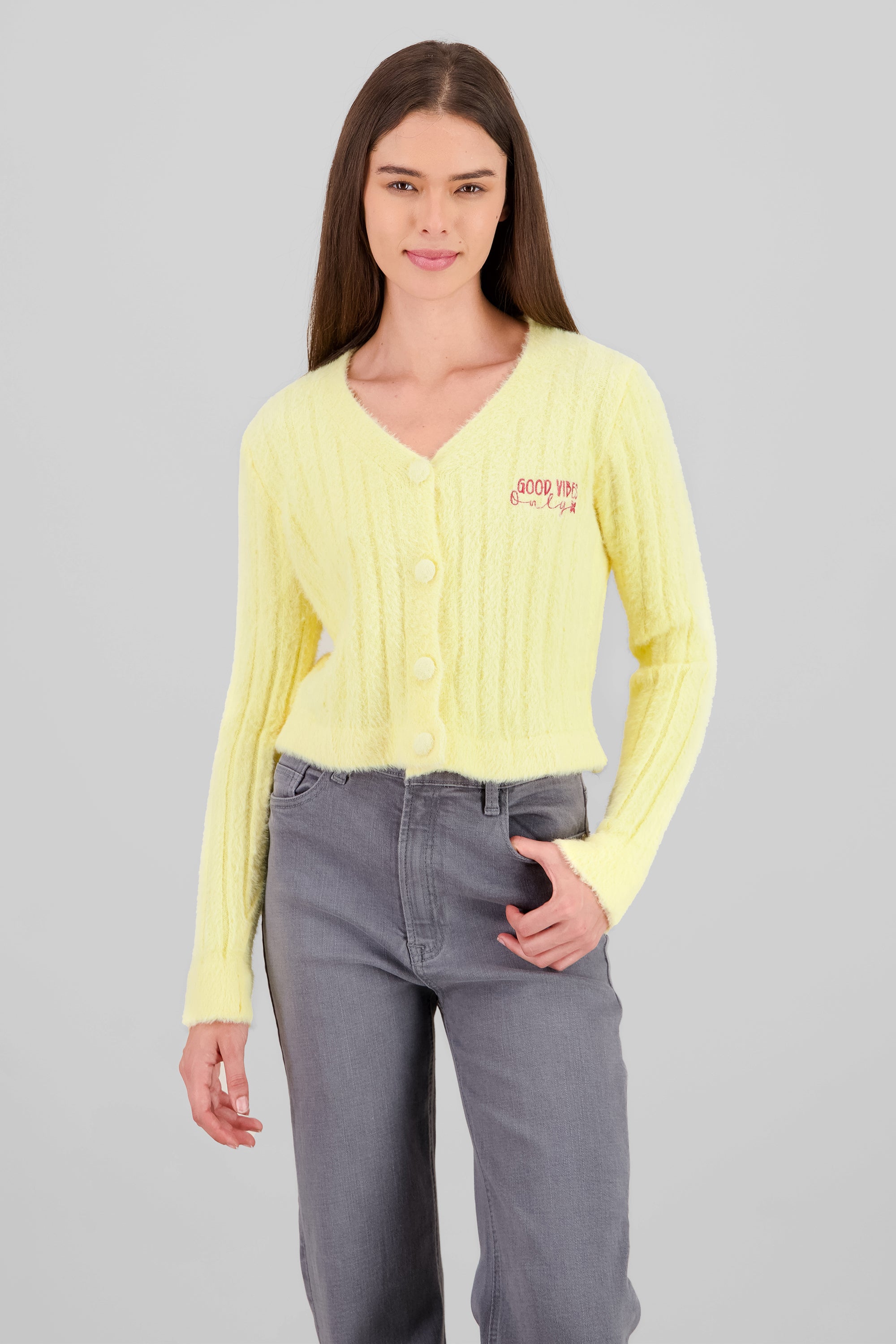 Soft Cardigan with Patch Detail PASTEL YELLOW