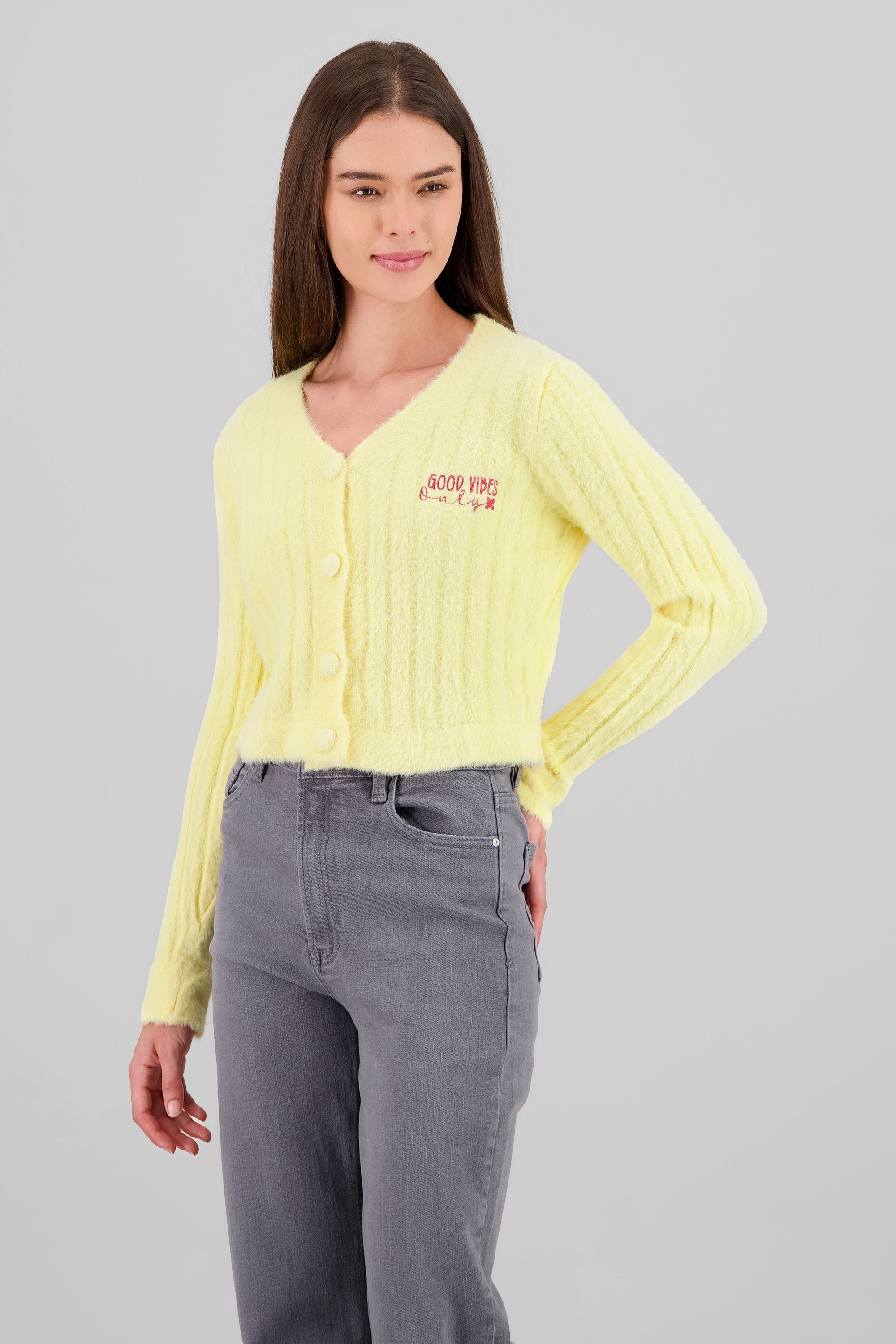 Soft Cardigan with Patch Detail PASTEL YELLOW