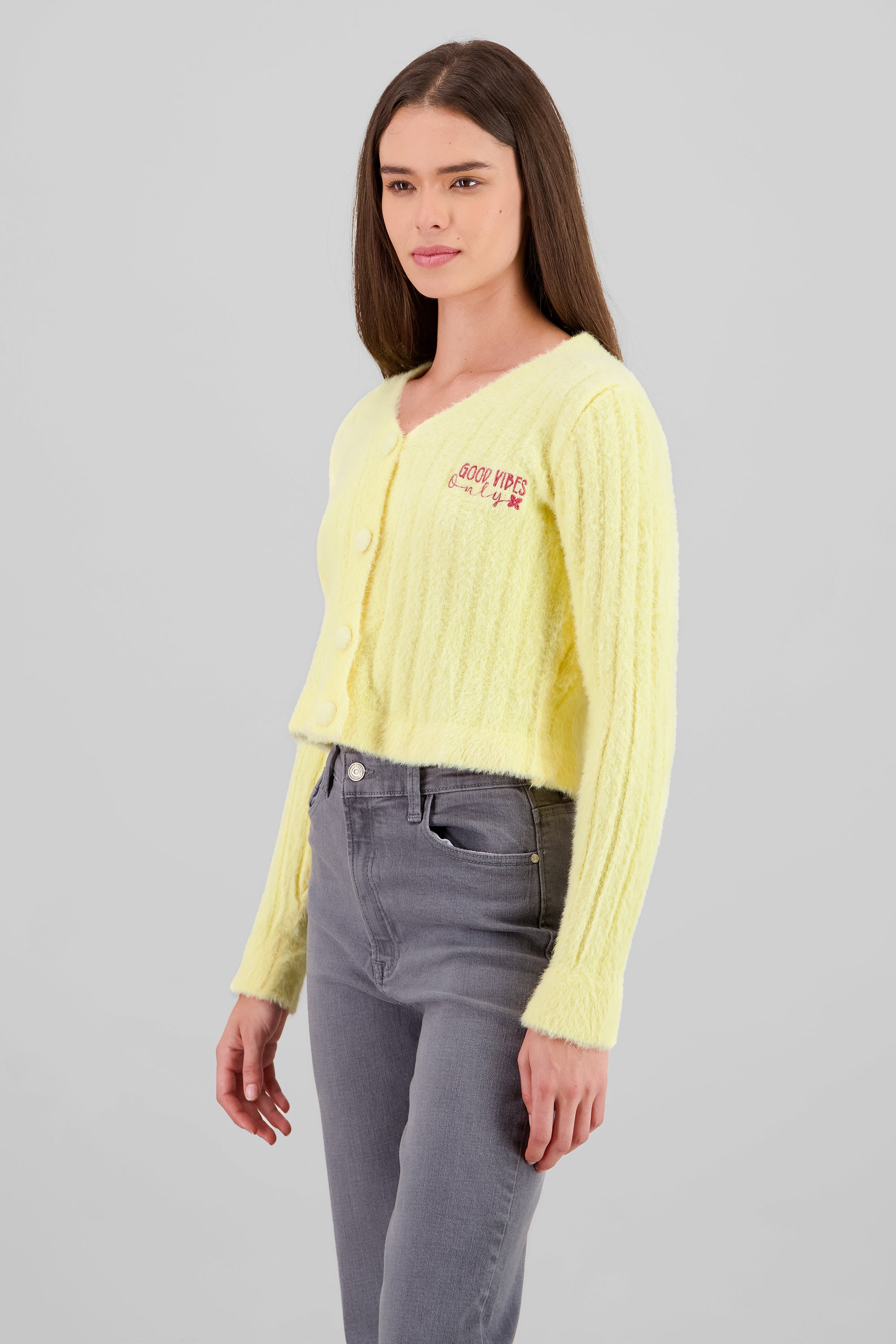 Soft Cardigan with Patch Detail PASTEL YELLOW