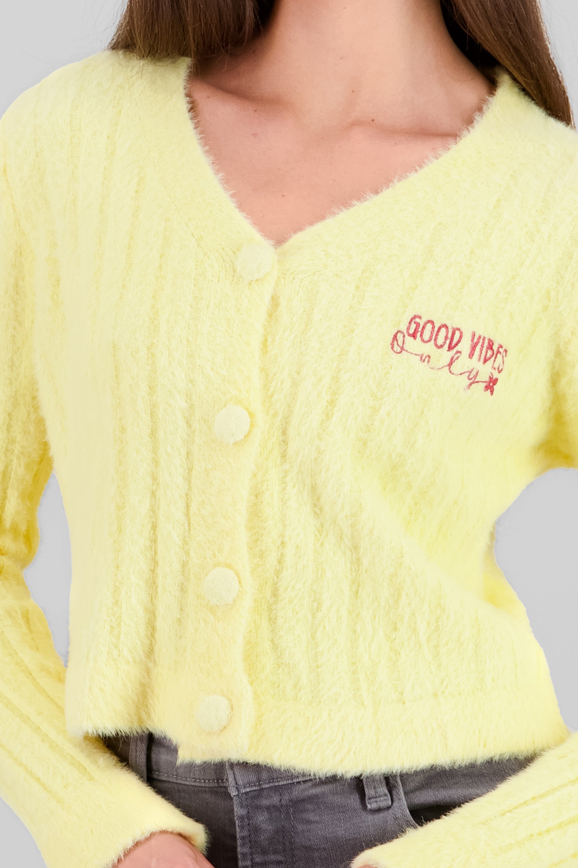 Soft Cardigan with Patch Detail PASTEL YELLOW