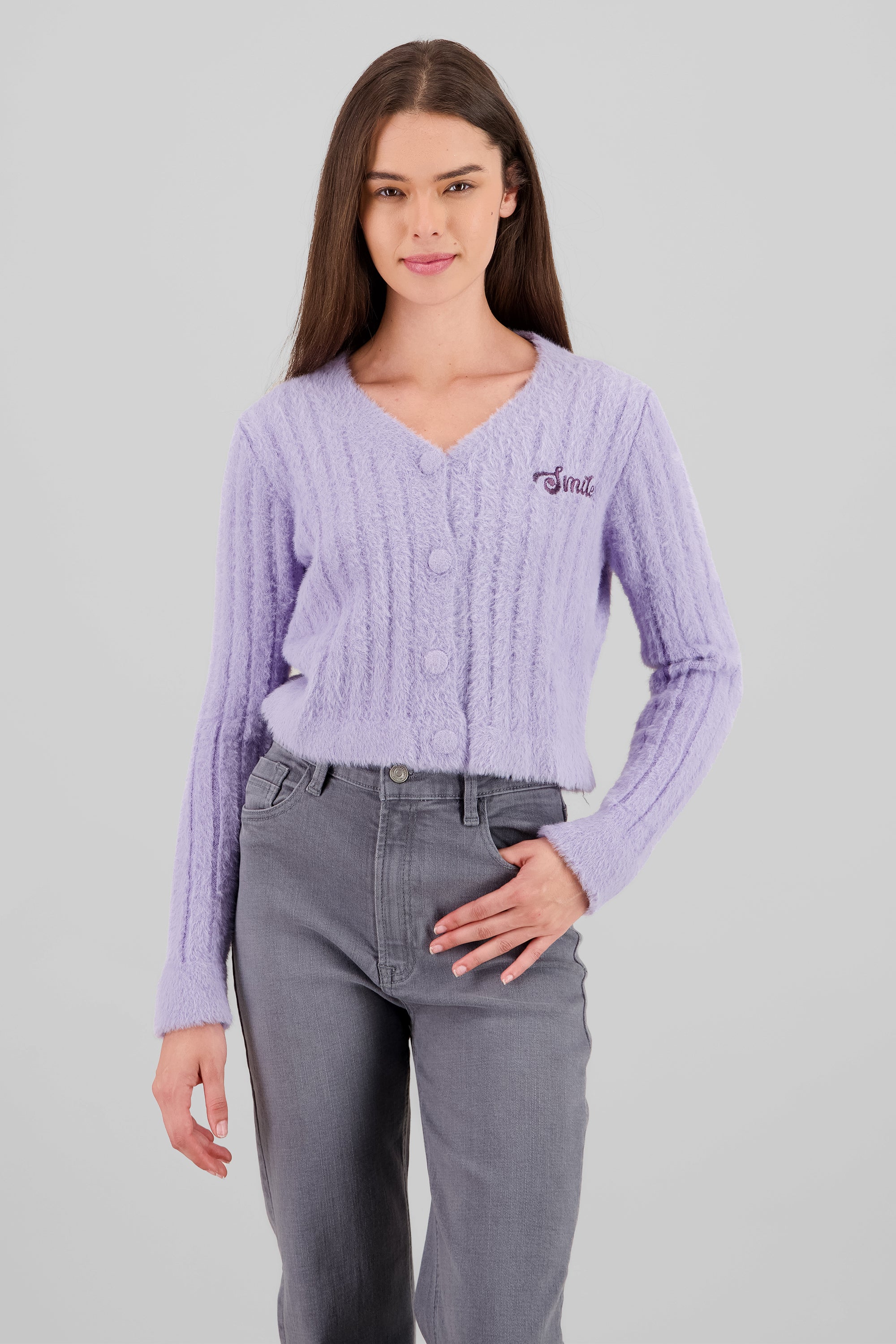 Soft Cardigan with Patch Detail PASTEL PURPLE