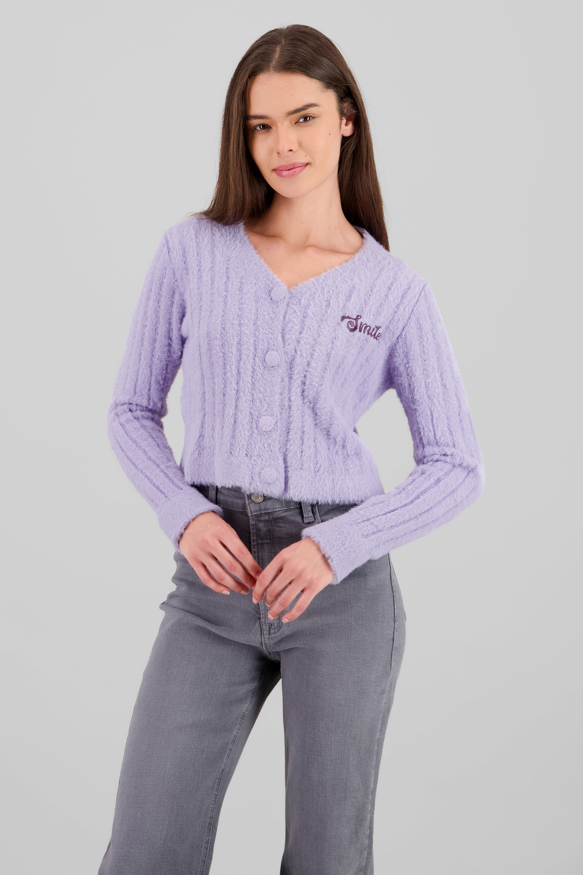 Soft Cardigan with Patch Detail PASTEL PURPLE