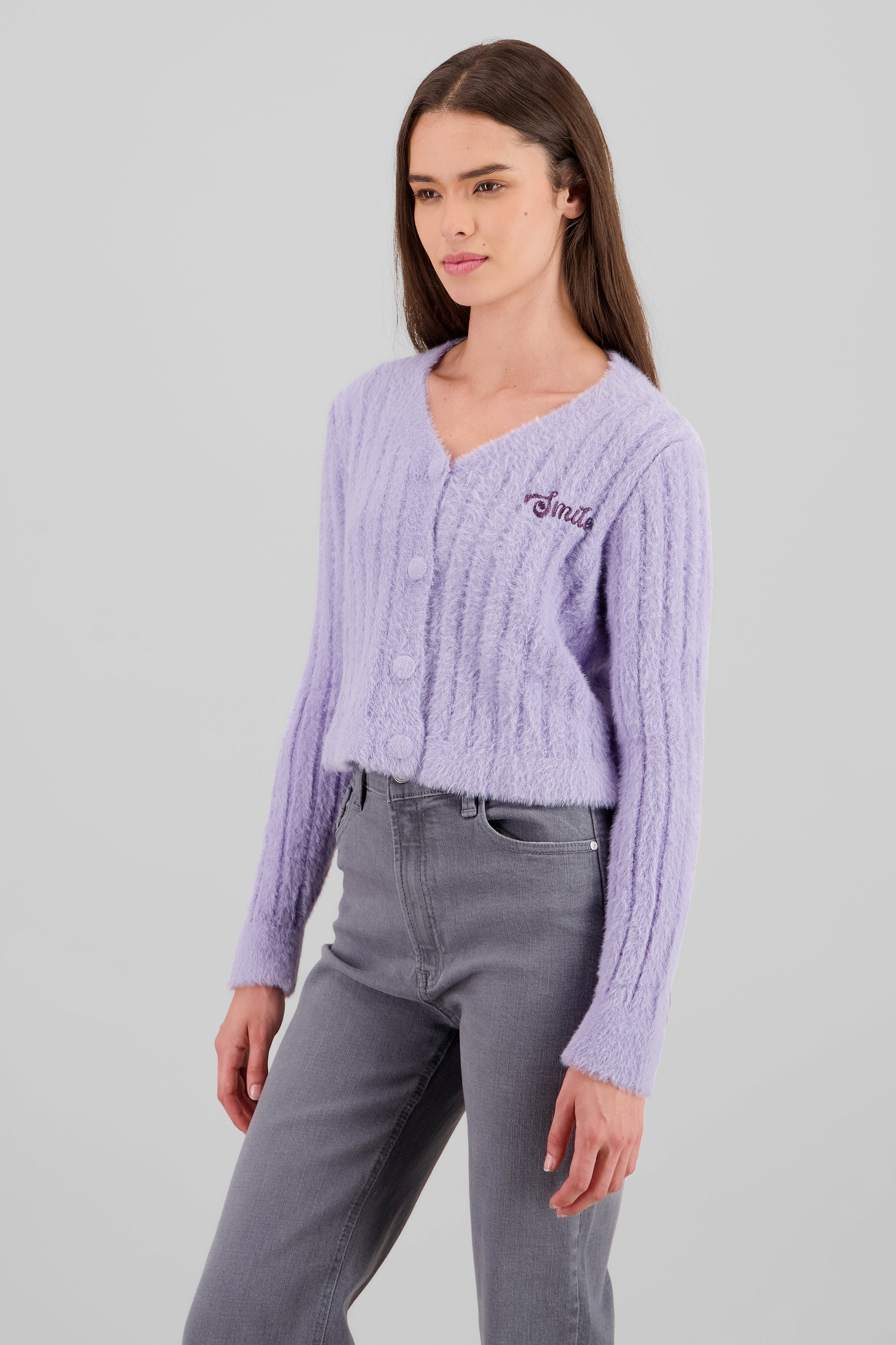 Soft Cardigan with Patch Detail PASTEL PURPLE