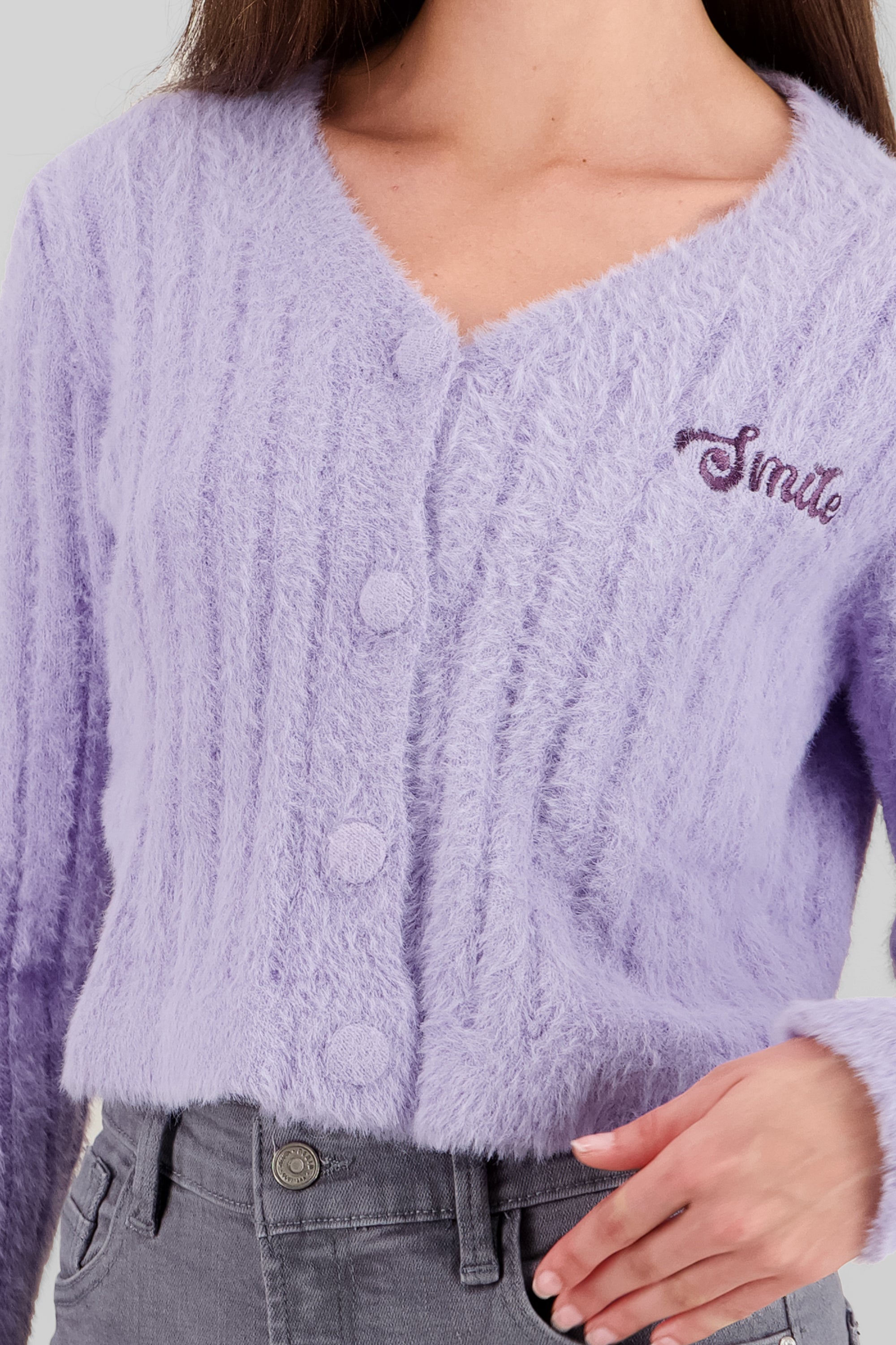 Soft Cardigan with Patch Detail PASTEL PURPLE