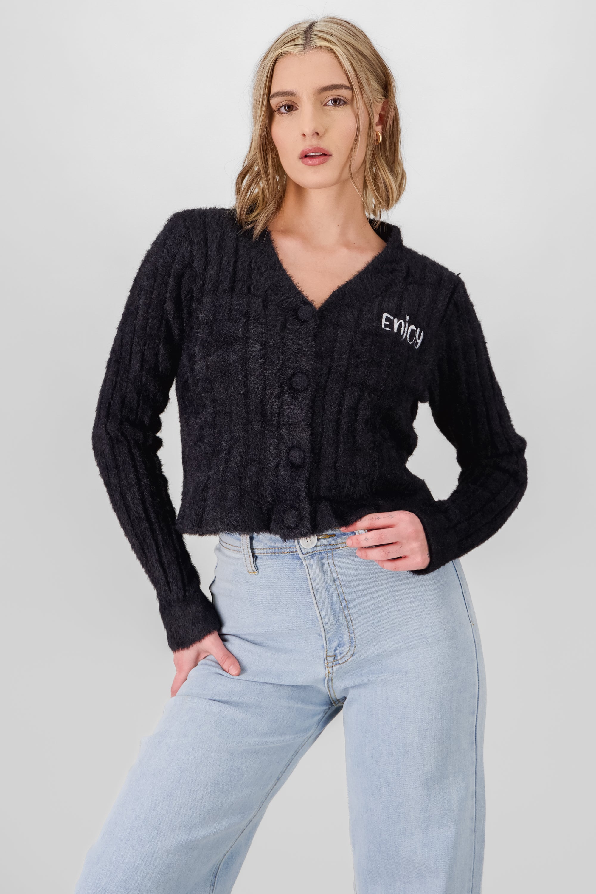 Soft Cardigan with Patch Detail BLACK