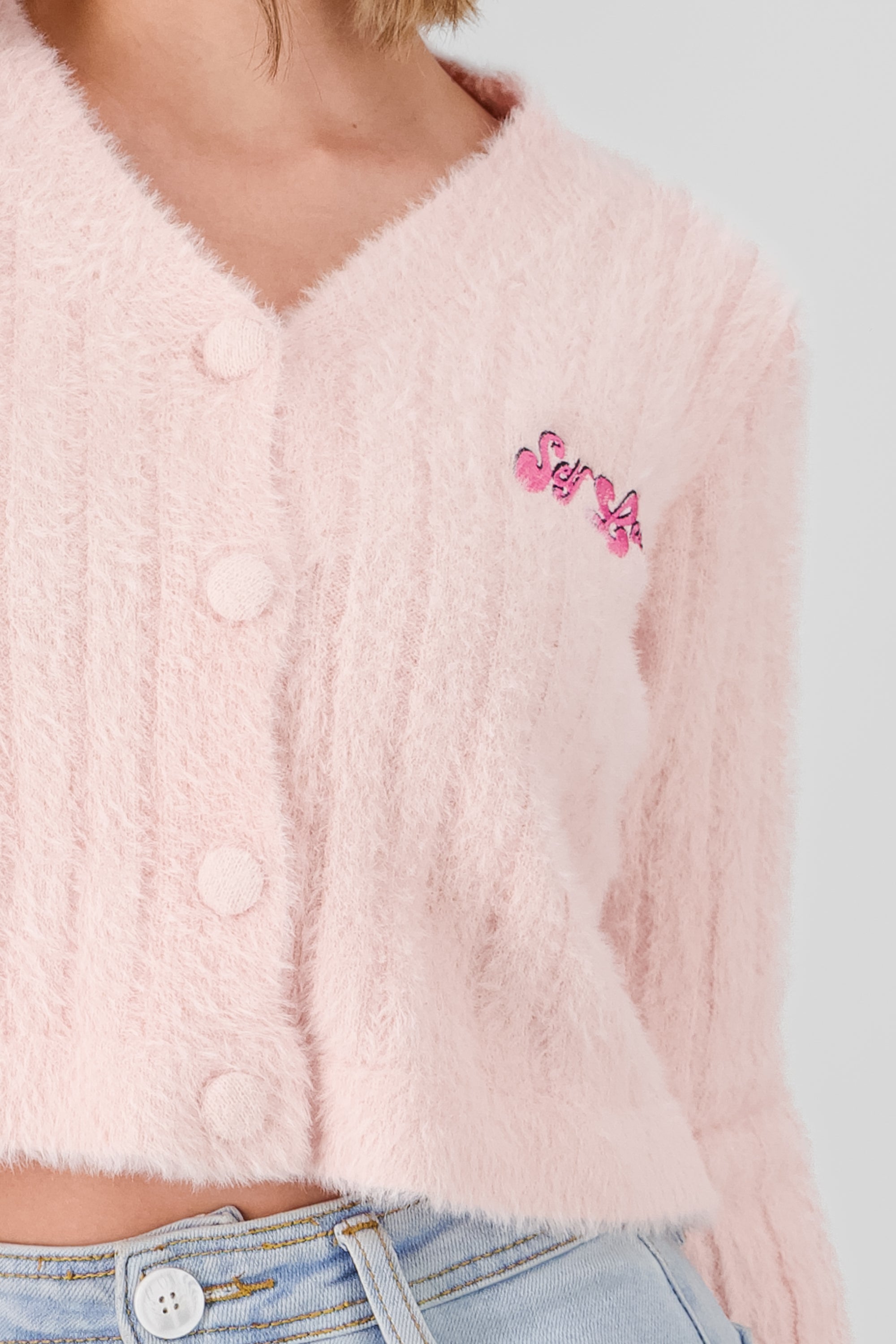 Soft Cardigan with Patch Detail PASTEL PINK