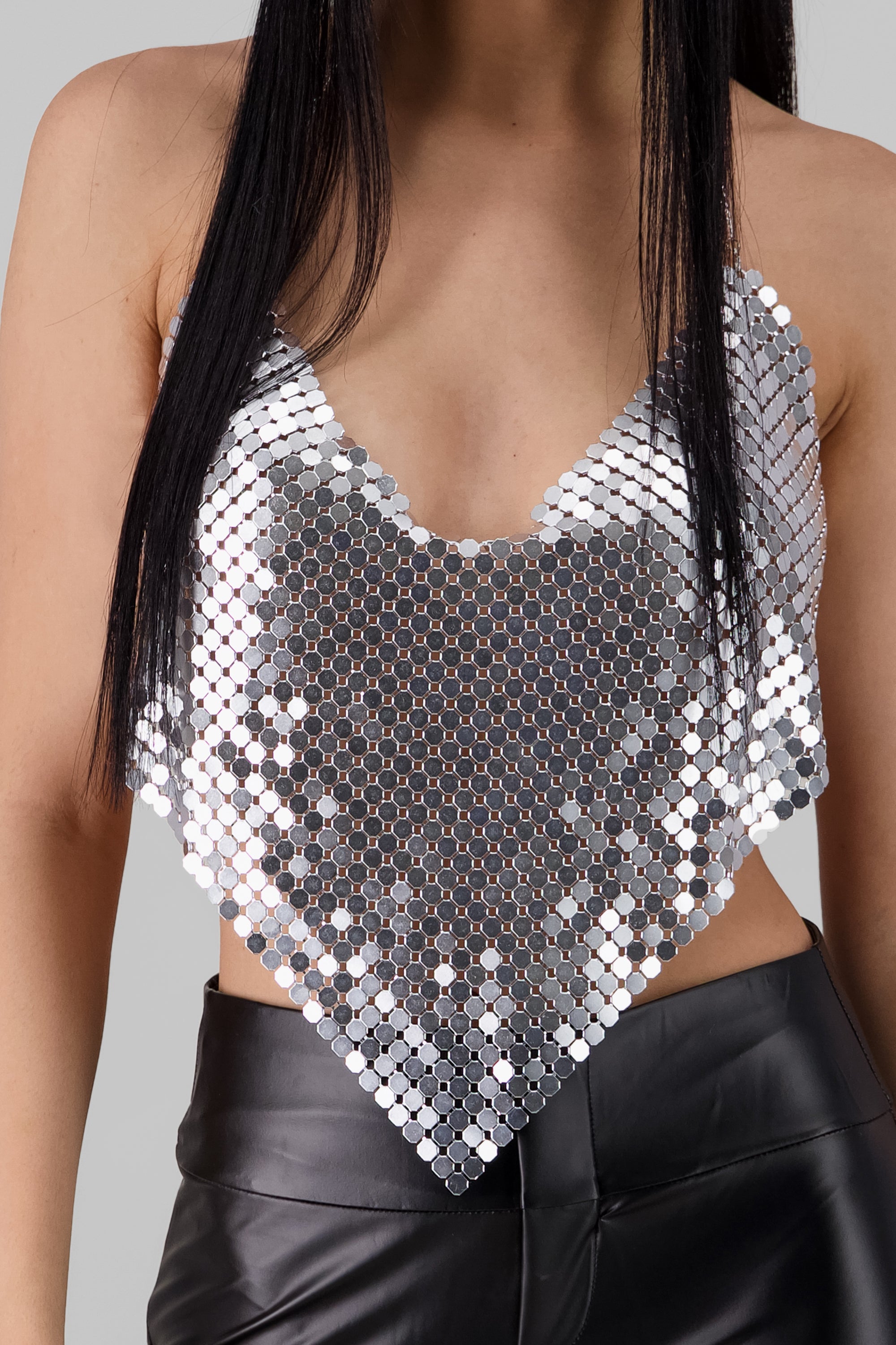 Metallic Neckline Top SILVER