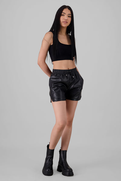 Faux leather Shorts with Waistband Detail BROWN