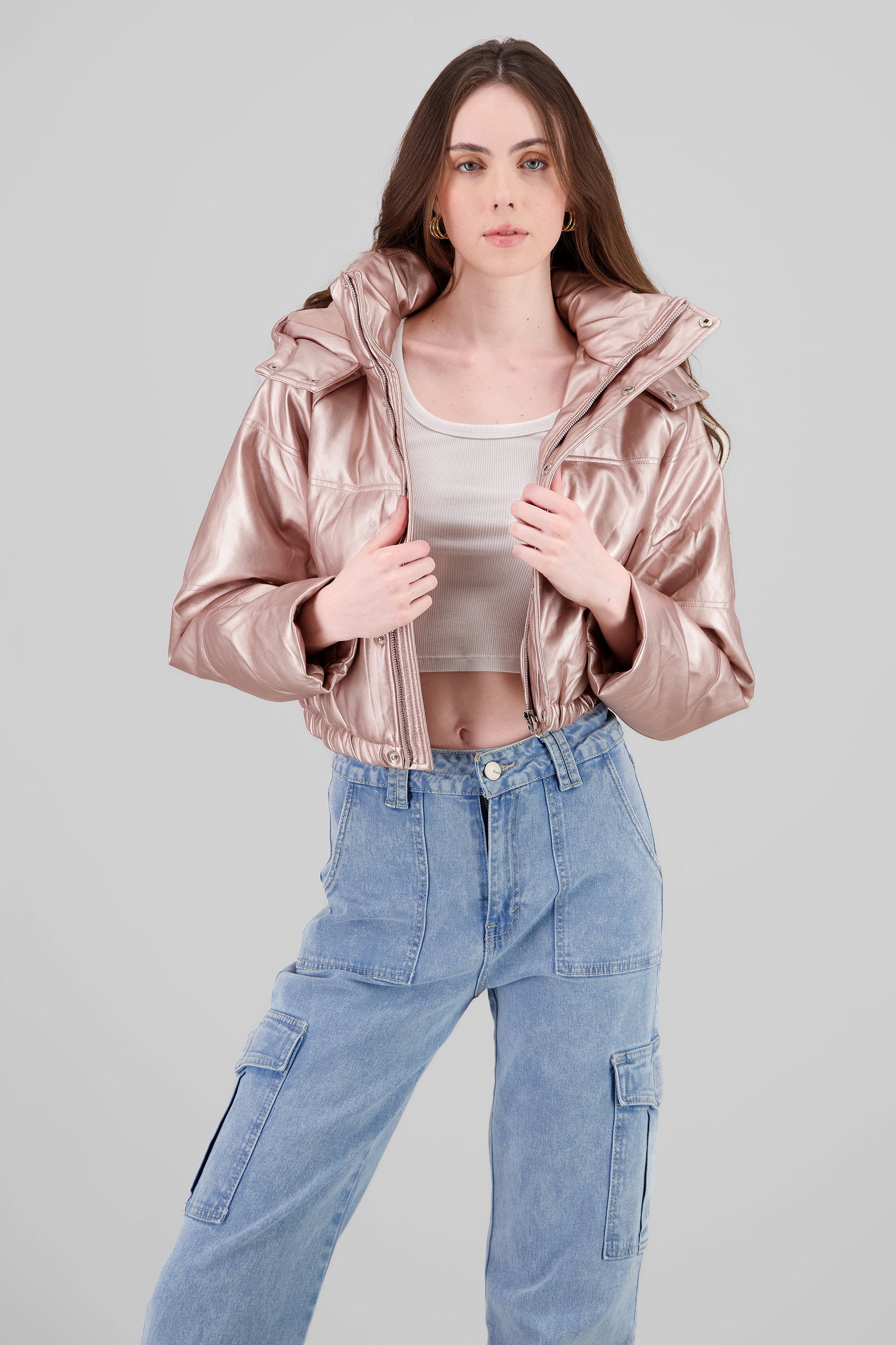 Faux Leather Hooded acket ROSE GOLD