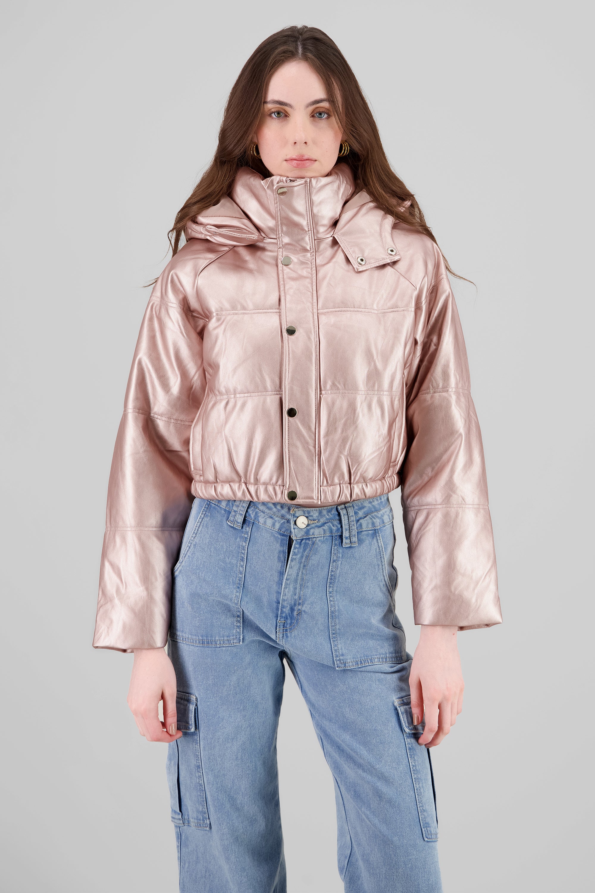 Faux Leather Hooded acket ROSE GOLD