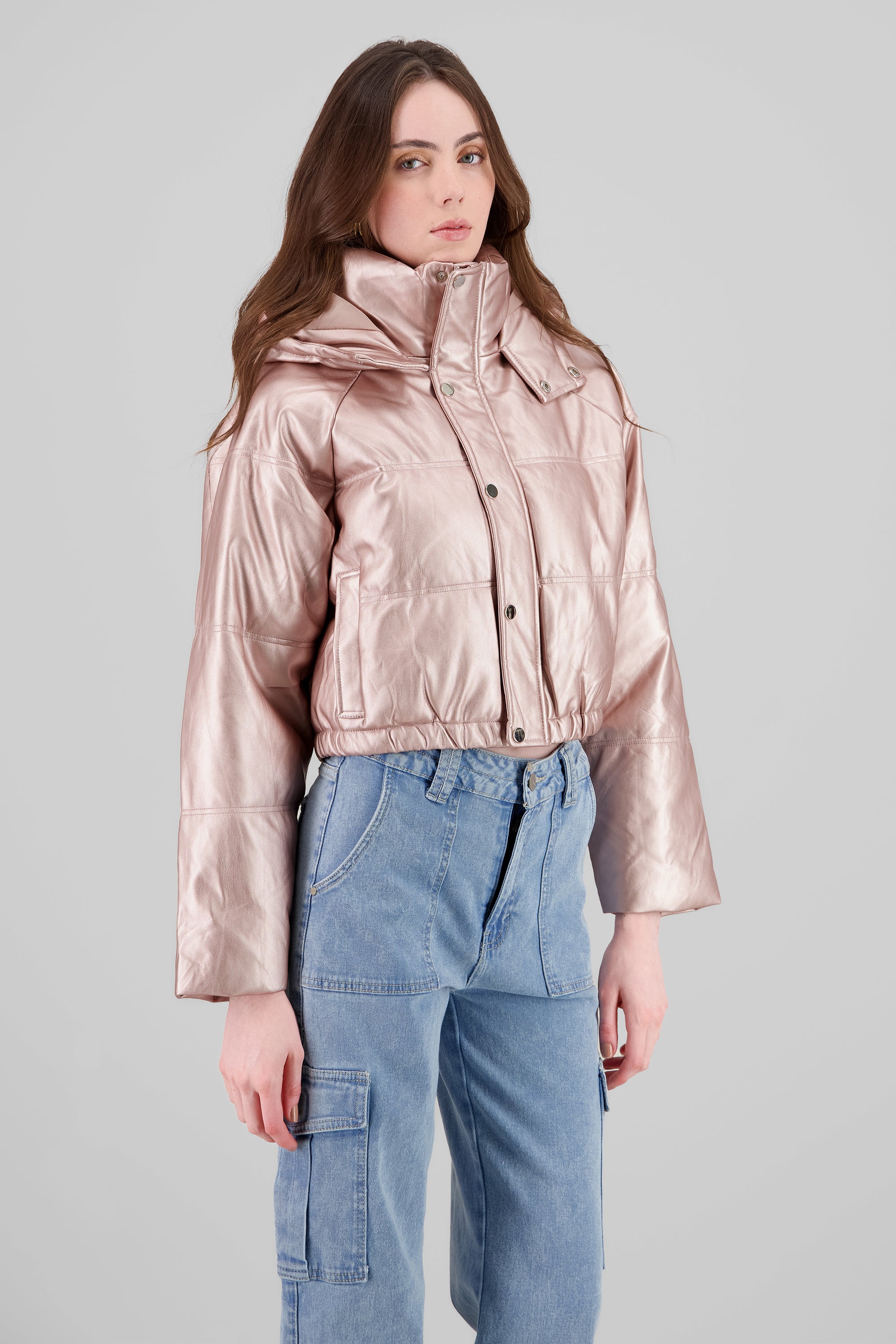 Faux Leather Hooded acket ROSE GOLD