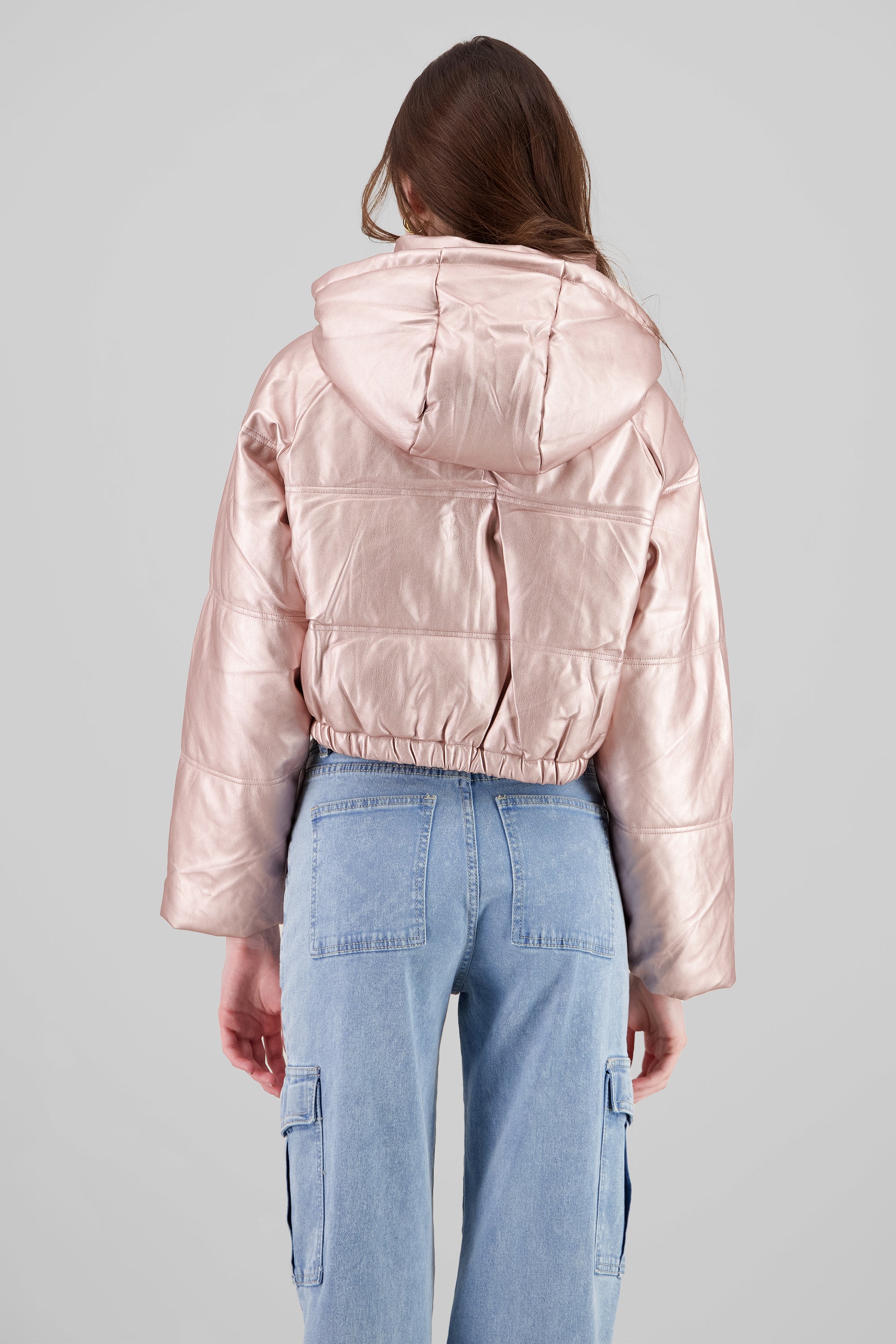 Faux Leather Hooded acket ROSE GOLD