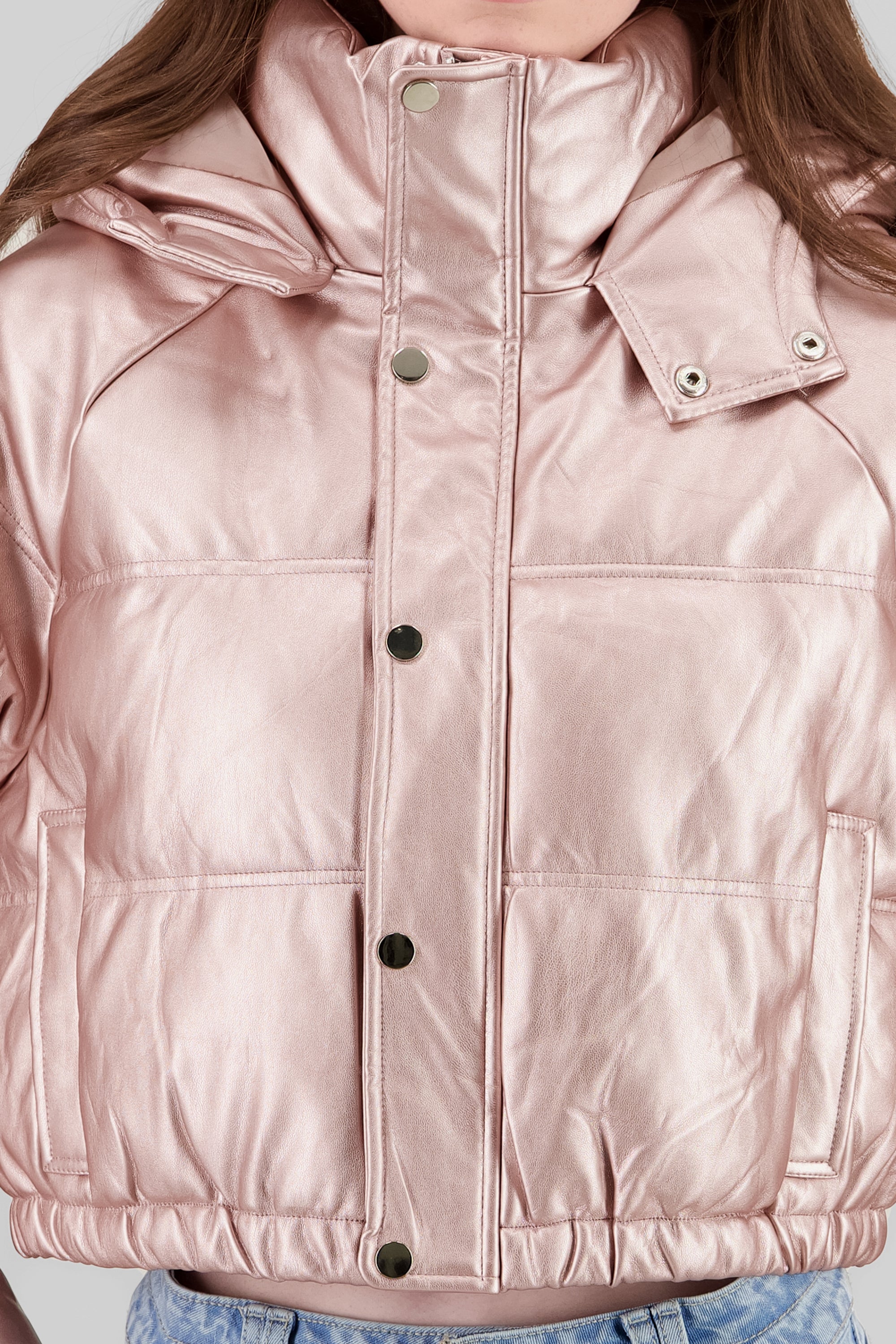 Faux Leather Hooded acket ROSE GOLD