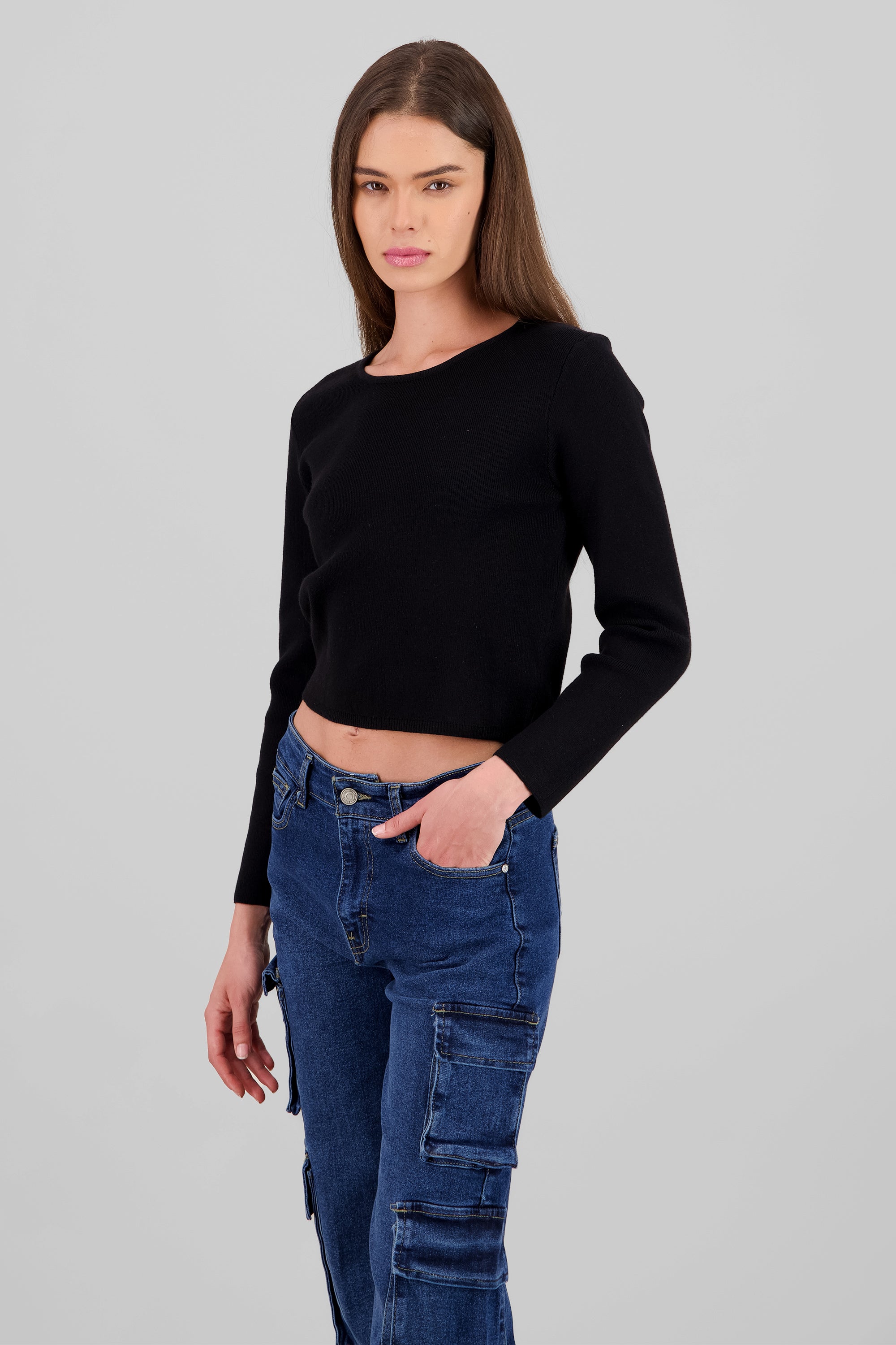 Knit Crew Neck Sweater BLACK