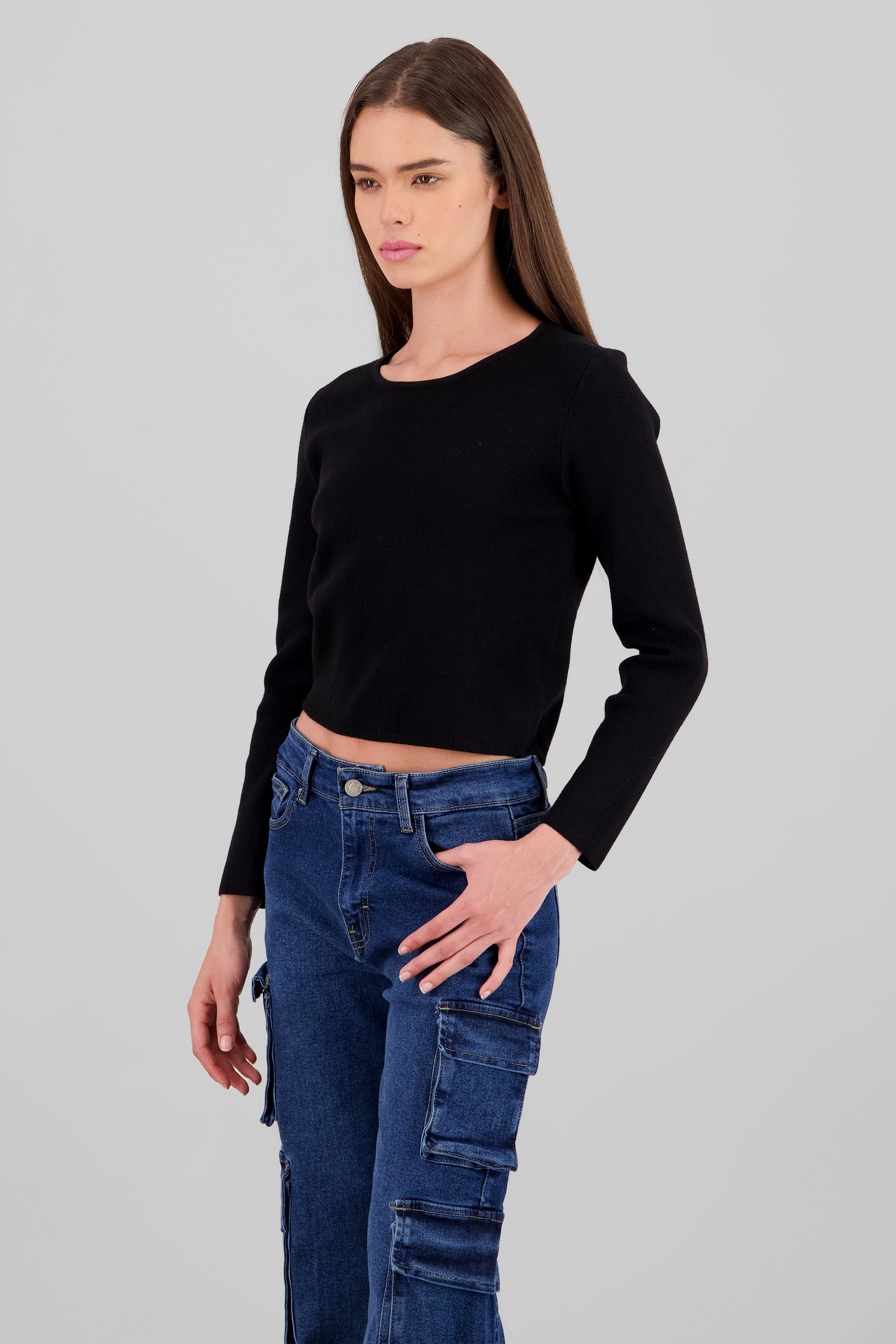 Knit Crew Neck Sweater BLACK