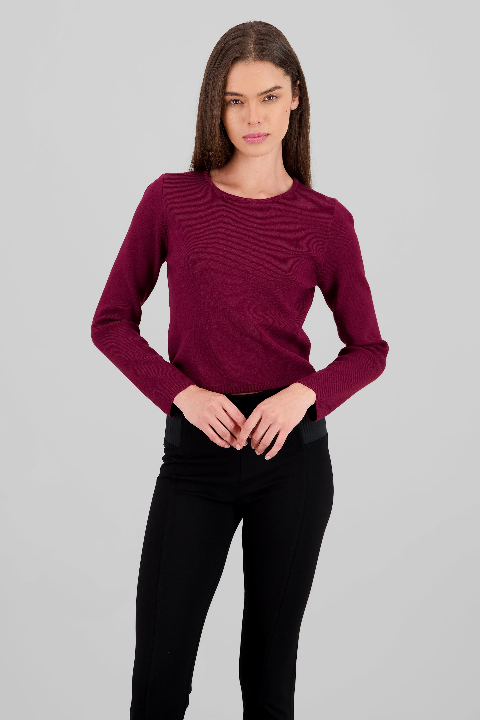 Knit Crew Neck Sweater BURGUNDY