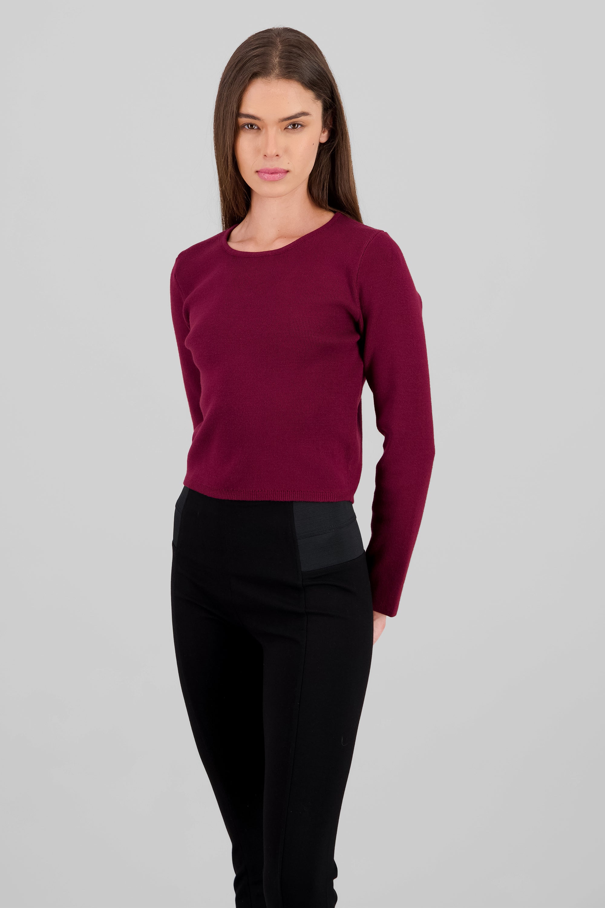 Knit Crew Neck Sweater BURGUNDY