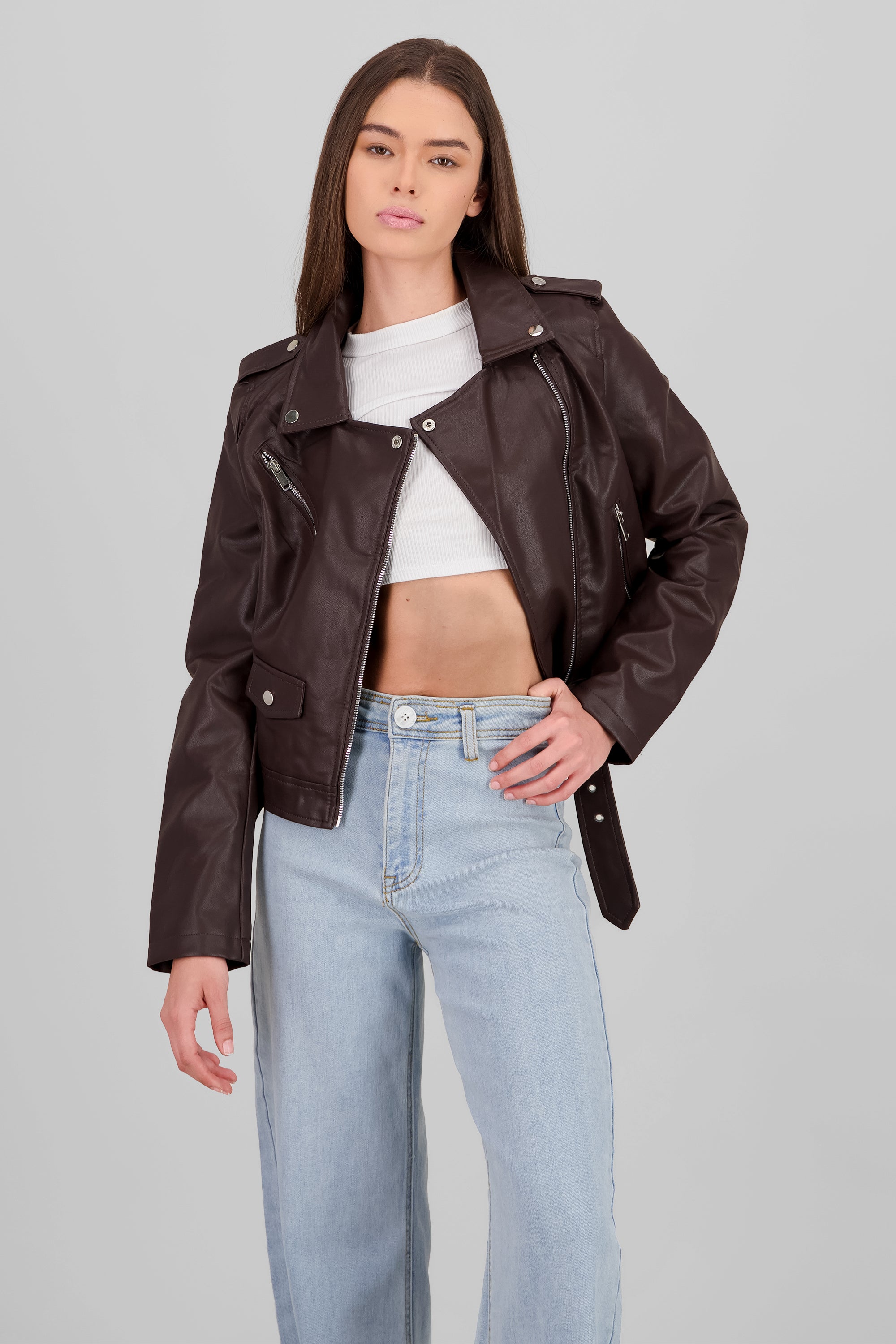 Biker Jacket with Zipper CHOCOLATE