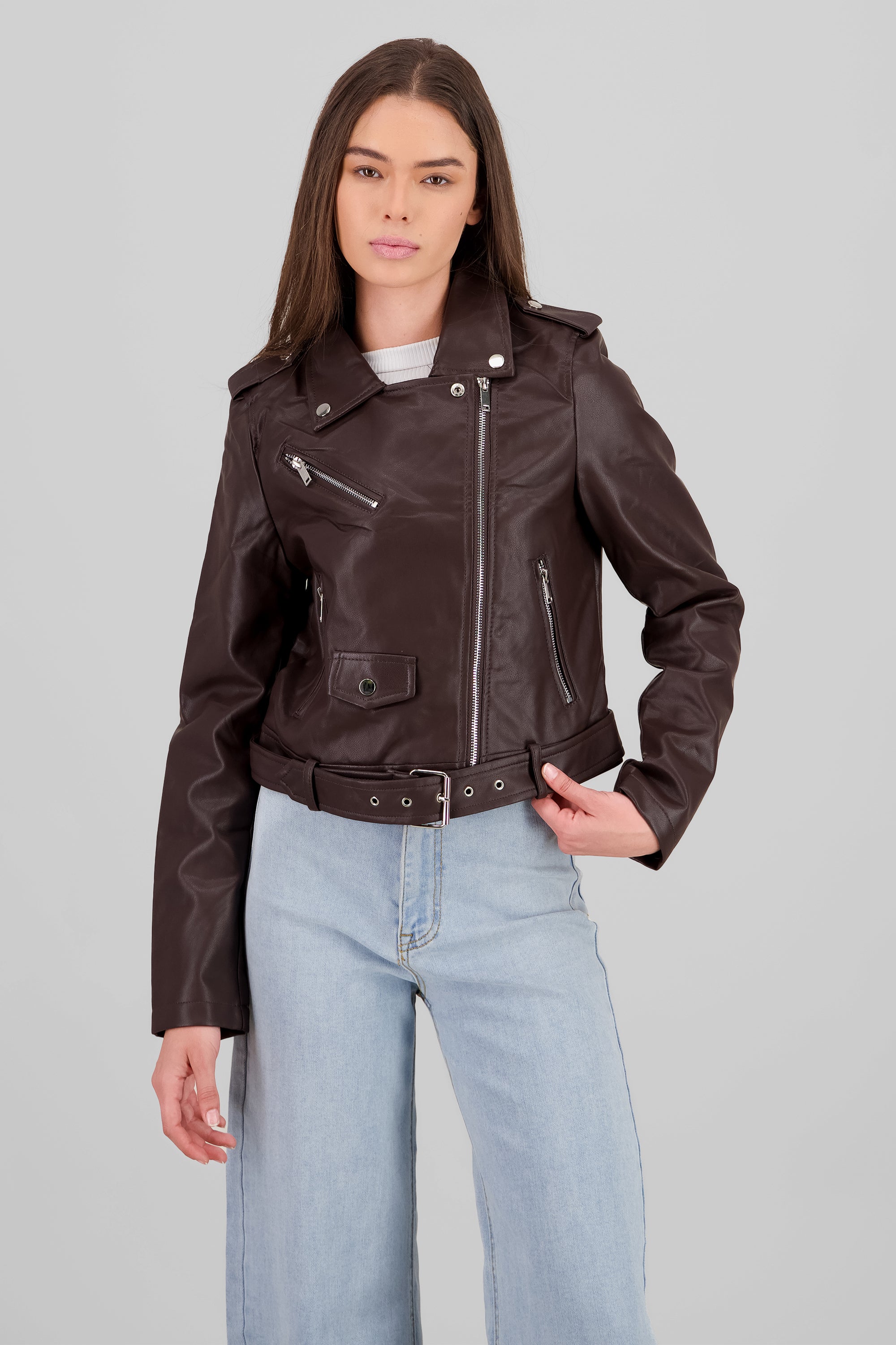 Biker Jacket with Zipper CHOCOLATE