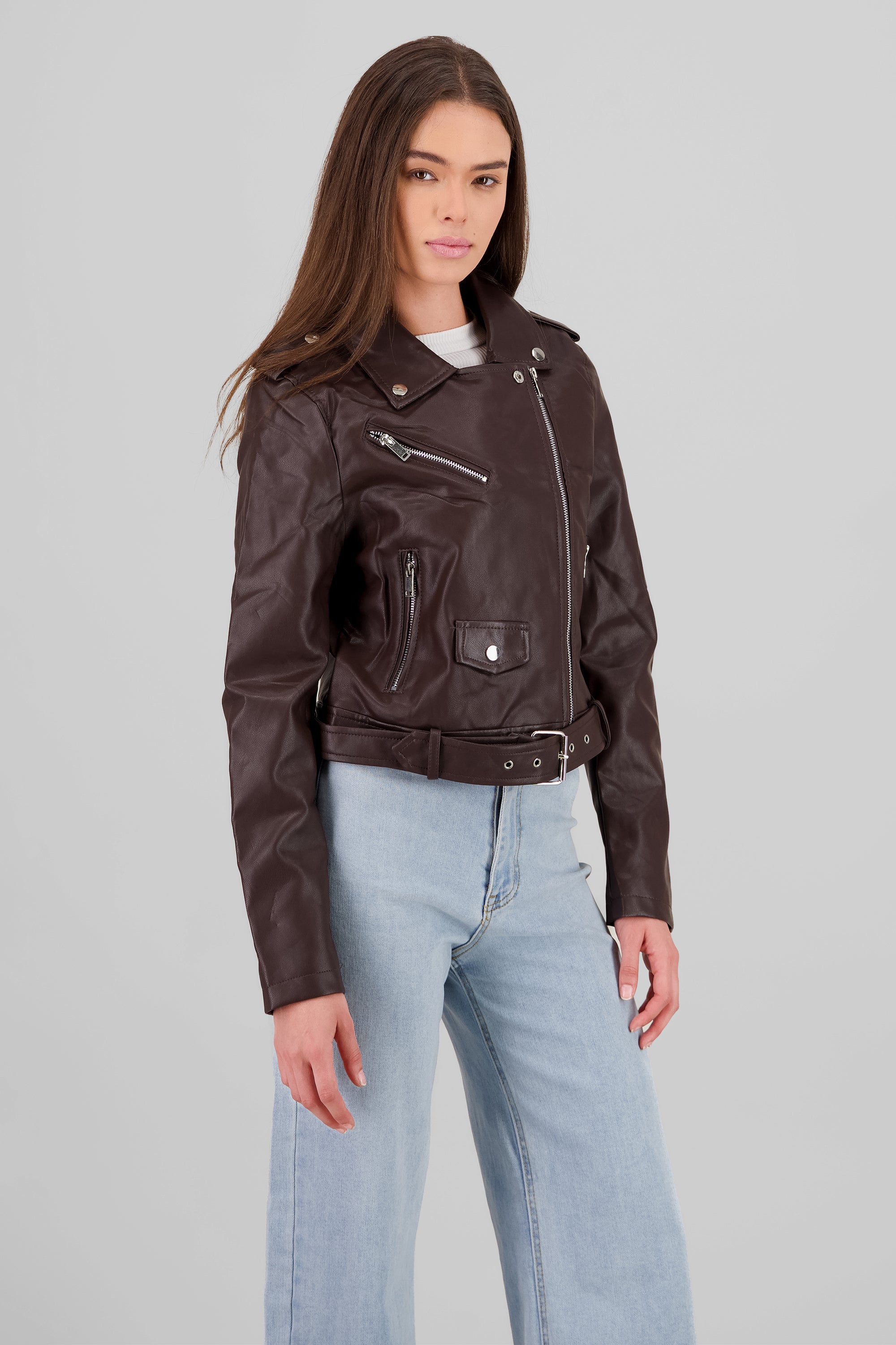 Biker Jacket with Zipper CHOCOLATE